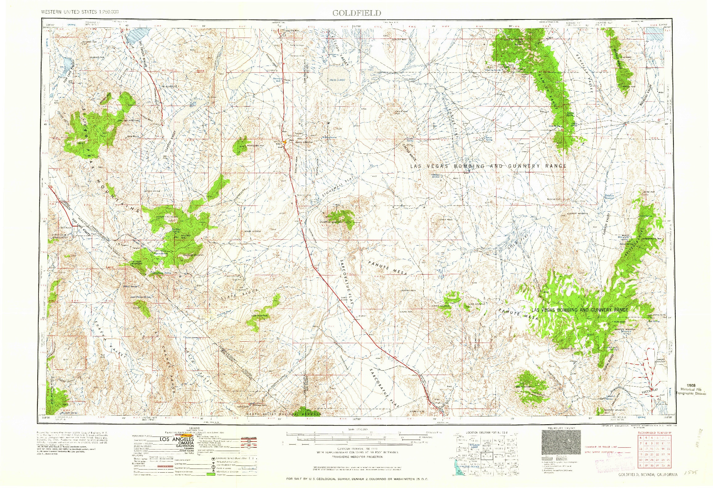 USGS 1:250000-SCALE QUADRANGLE FOR GOLDFIELD, NV 1958