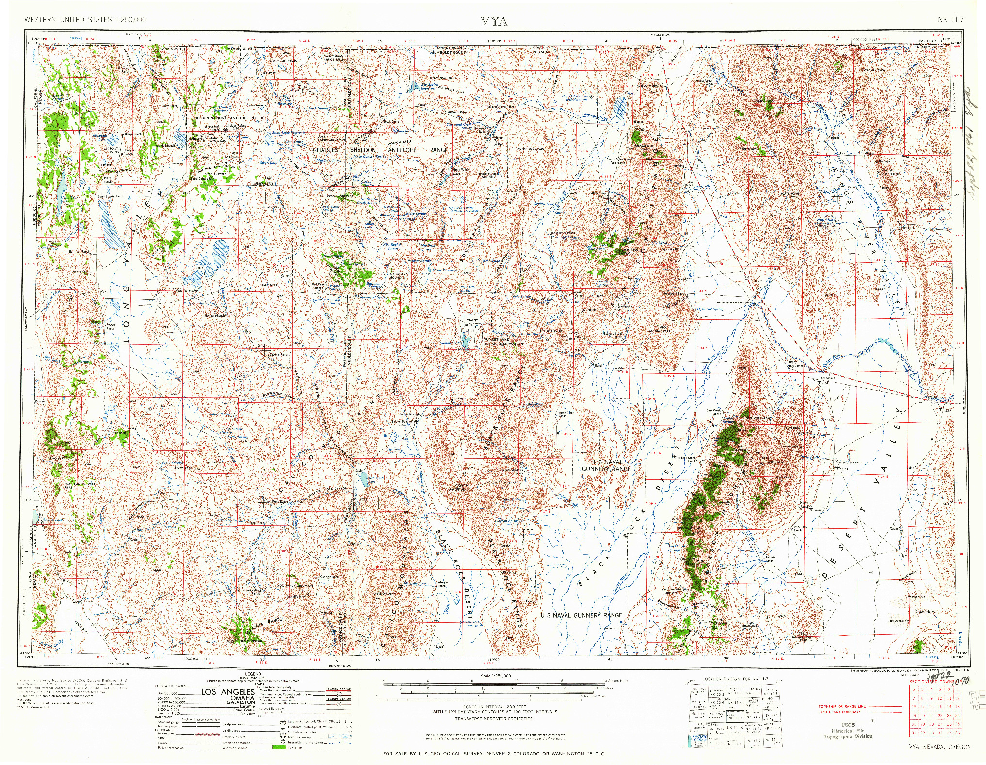 USGS 1:250000-SCALE QUADRANGLE FOR VYA, NV 1958