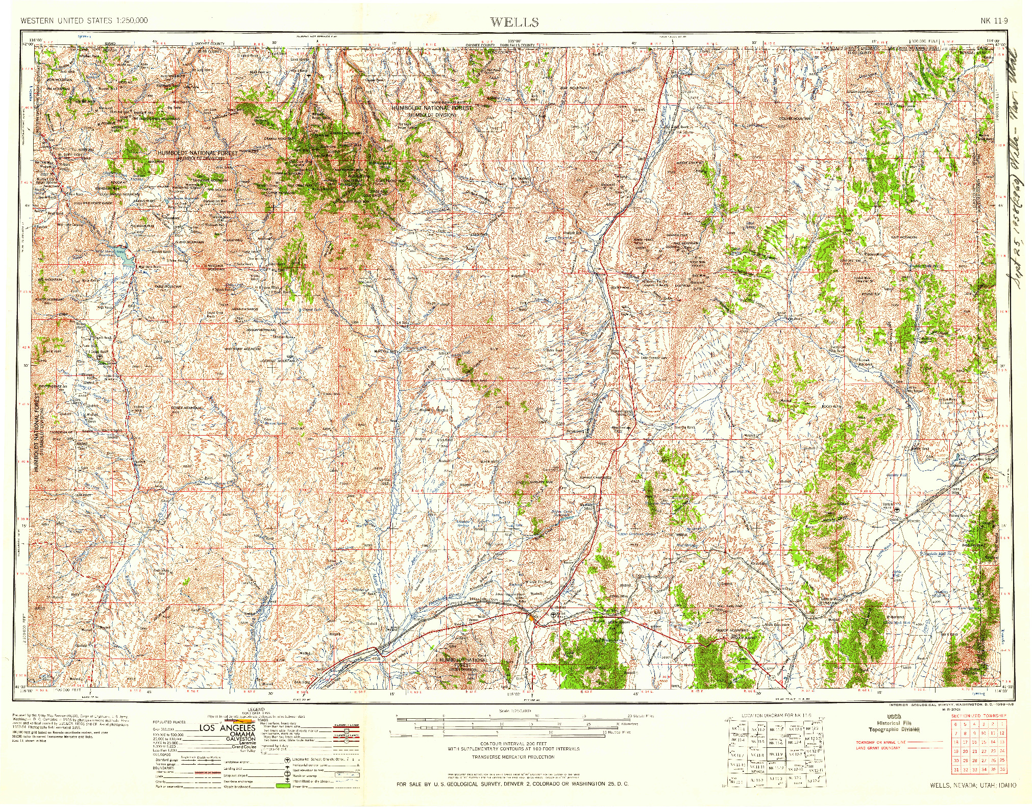 USGS 1:250000-SCALE QUADRANGLE FOR WELLS, NV 1958