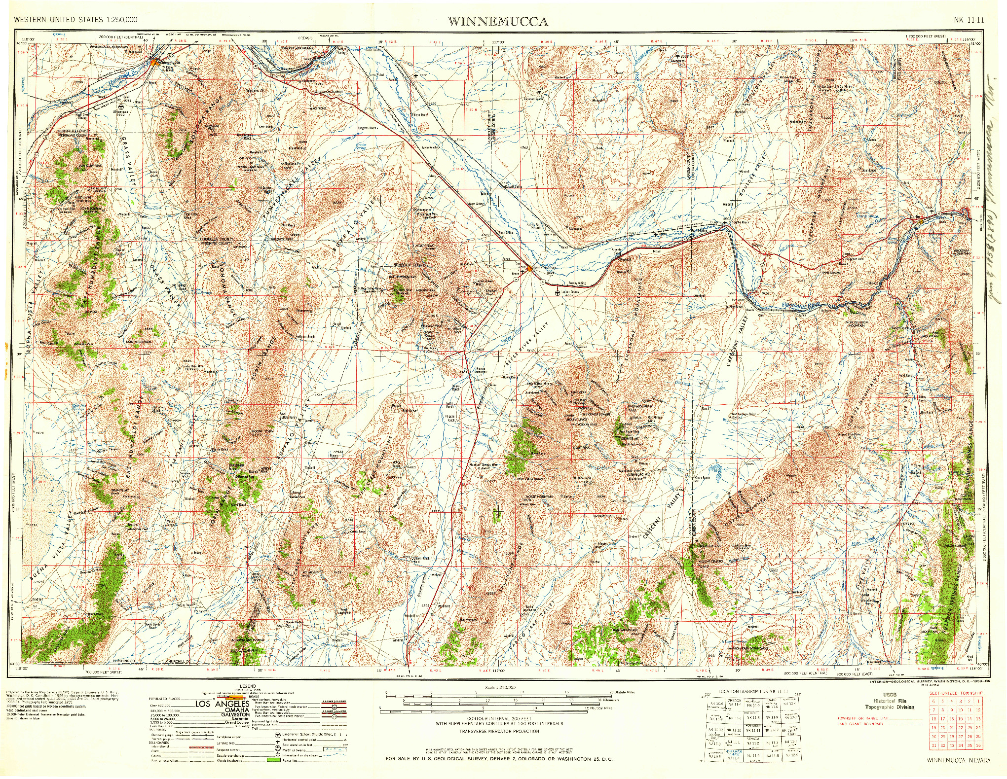 USGS 1:250000-SCALE QUADRANGLE FOR WINNEMUCCA, NV 1958