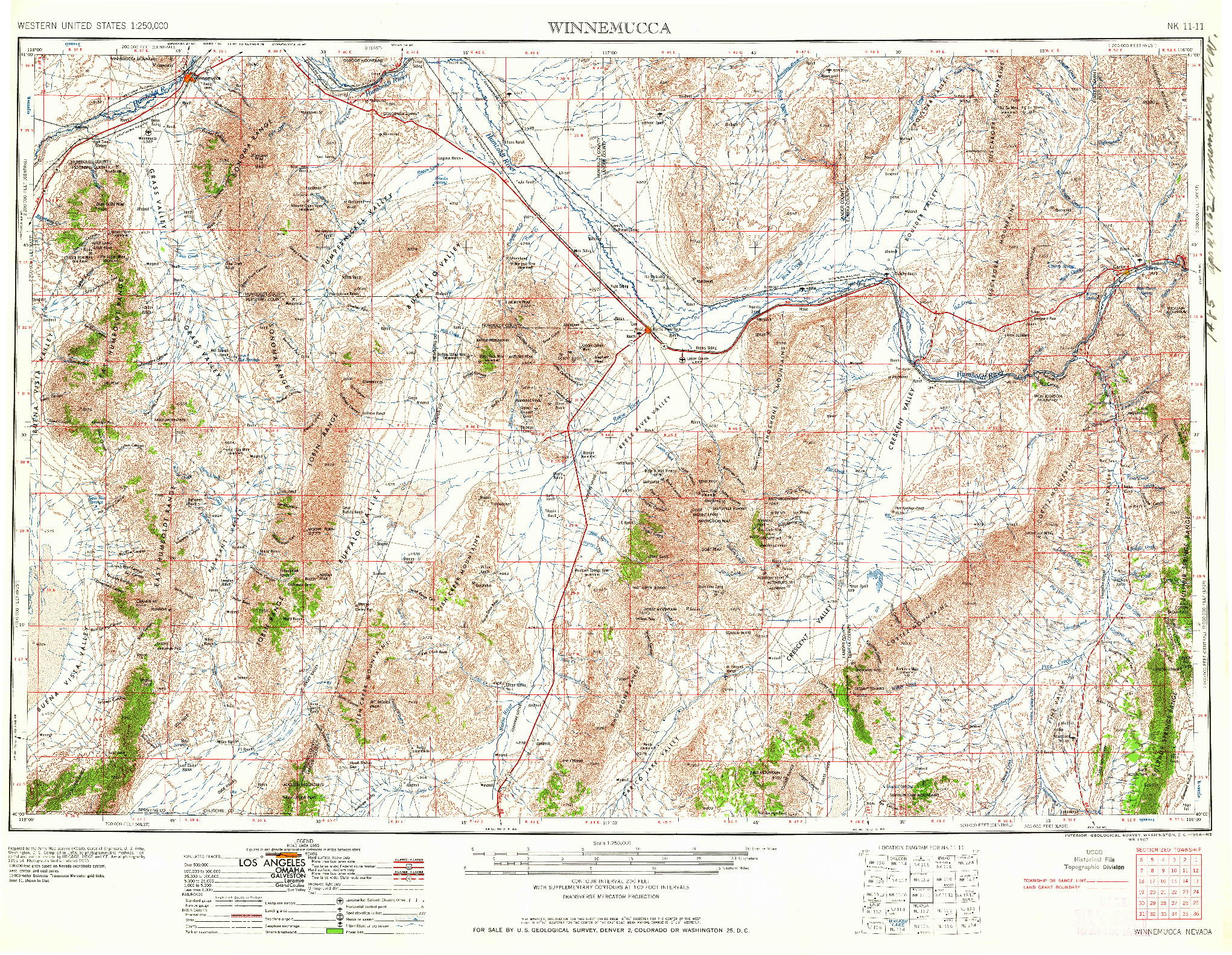 USGS 1:250000-SCALE QUADRANGLE FOR WINNEMUCCA, NV 1958