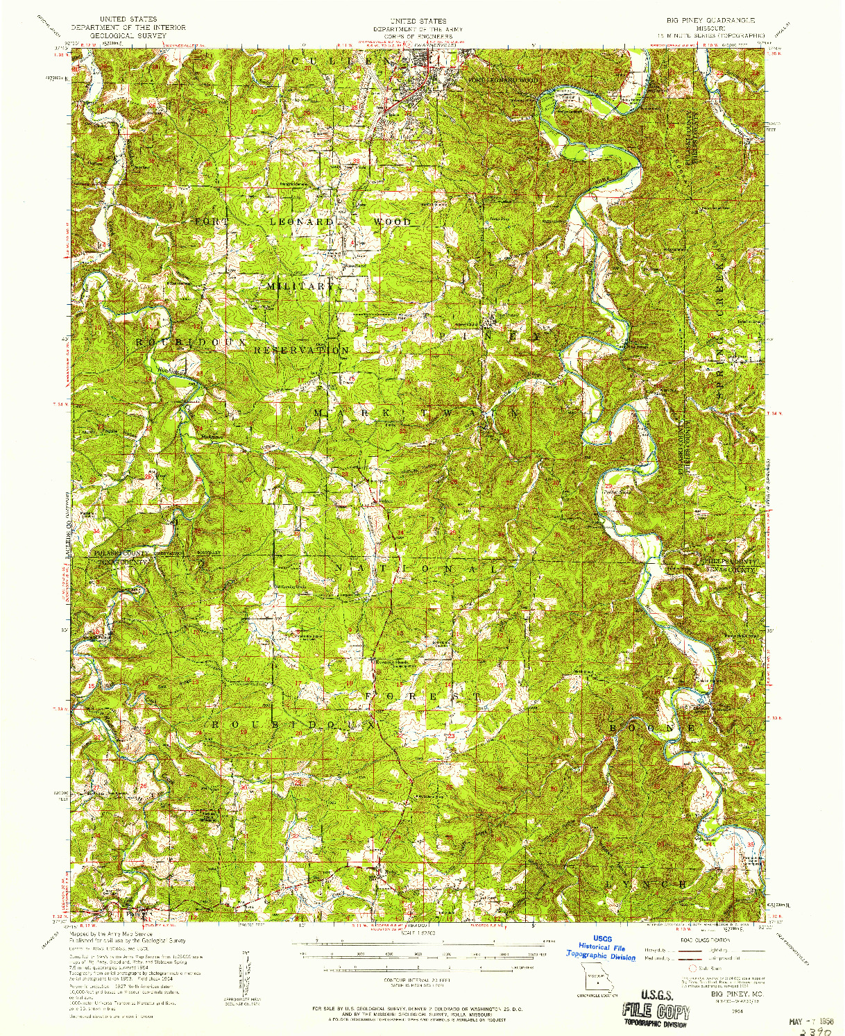 USGS 1:62500-SCALE QUADRANGLE FOR BIG PINEY, MO 1954