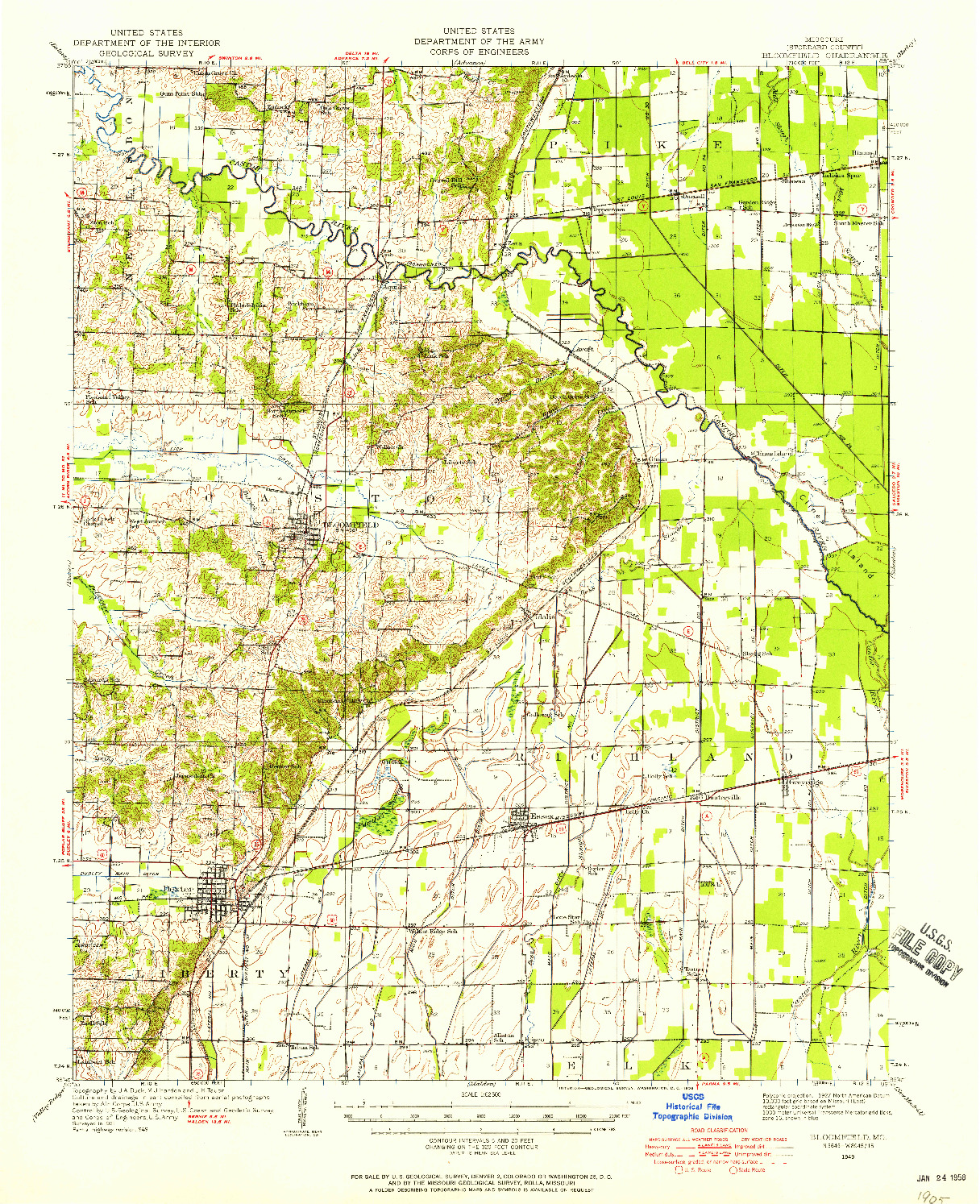 USGS 1:62500-SCALE QUADRANGLE FOR BLOOMFIELD, MO 1949