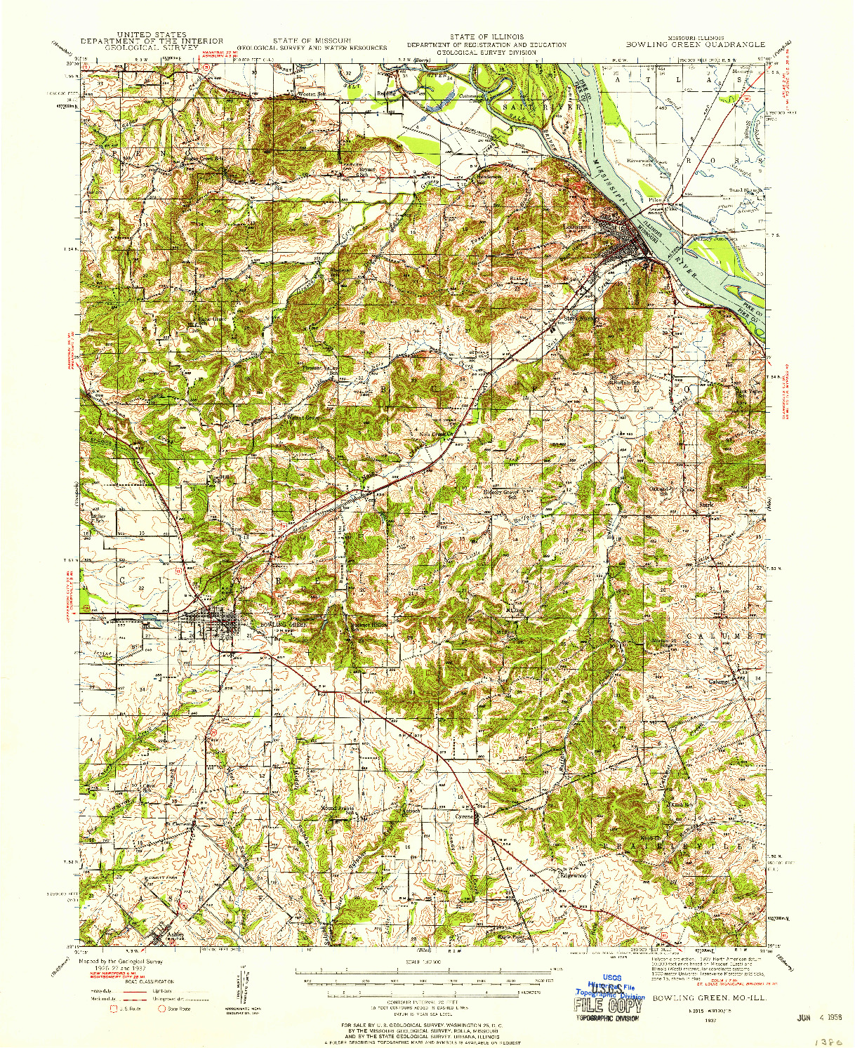 USGS 1:62500-SCALE QUADRANGLE FOR BOWLING GREEN, MO 1937