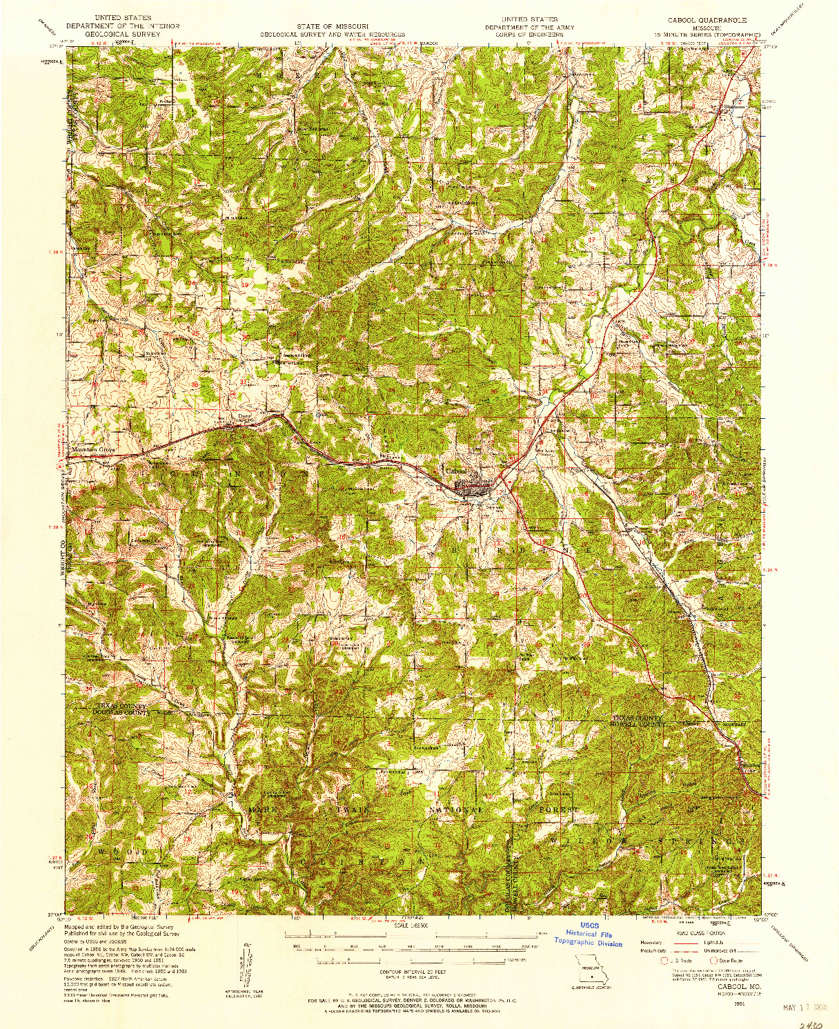 USGS 1:62500-SCALE QUADRANGLE FOR CABOOL, MO 1951