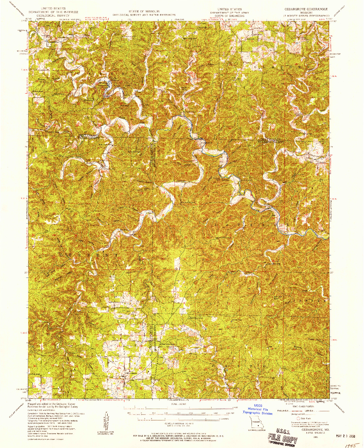 USGS 1:62500-SCALE QUADRANGLE FOR CEDARGROVE, MO 1951