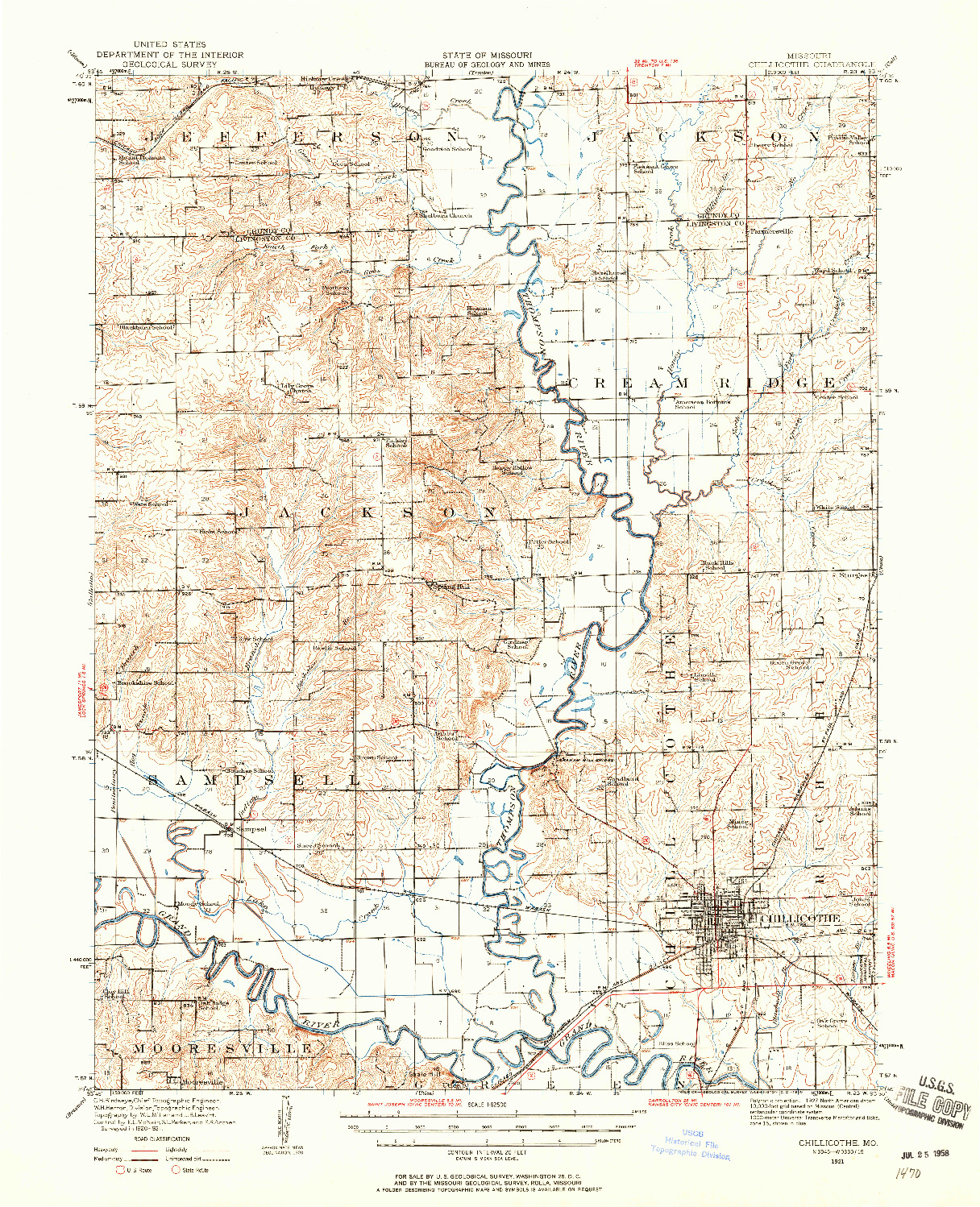 USGS 1:62500-SCALE QUADRANGLE FOR CHILLICOTHE, MO 1921