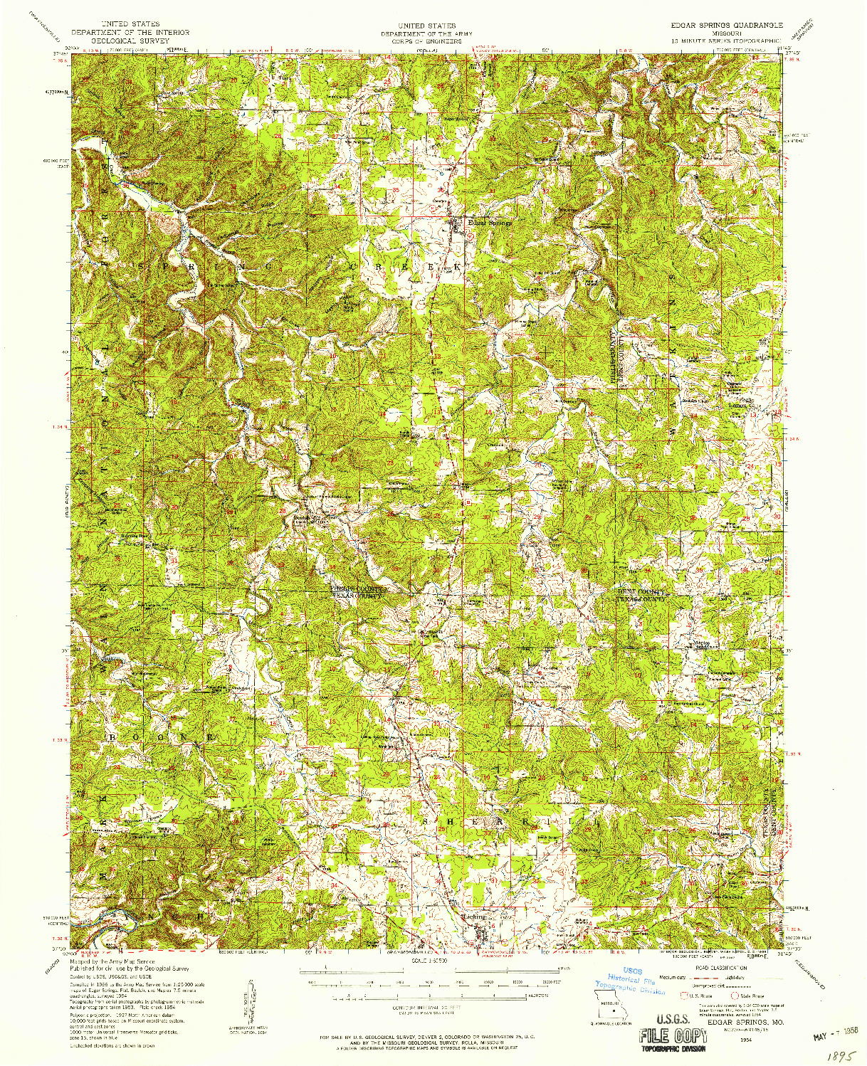 USGS 1:62500-SCALE QUADRANGLE FOR EDGAR SPRINGS, MO 1954