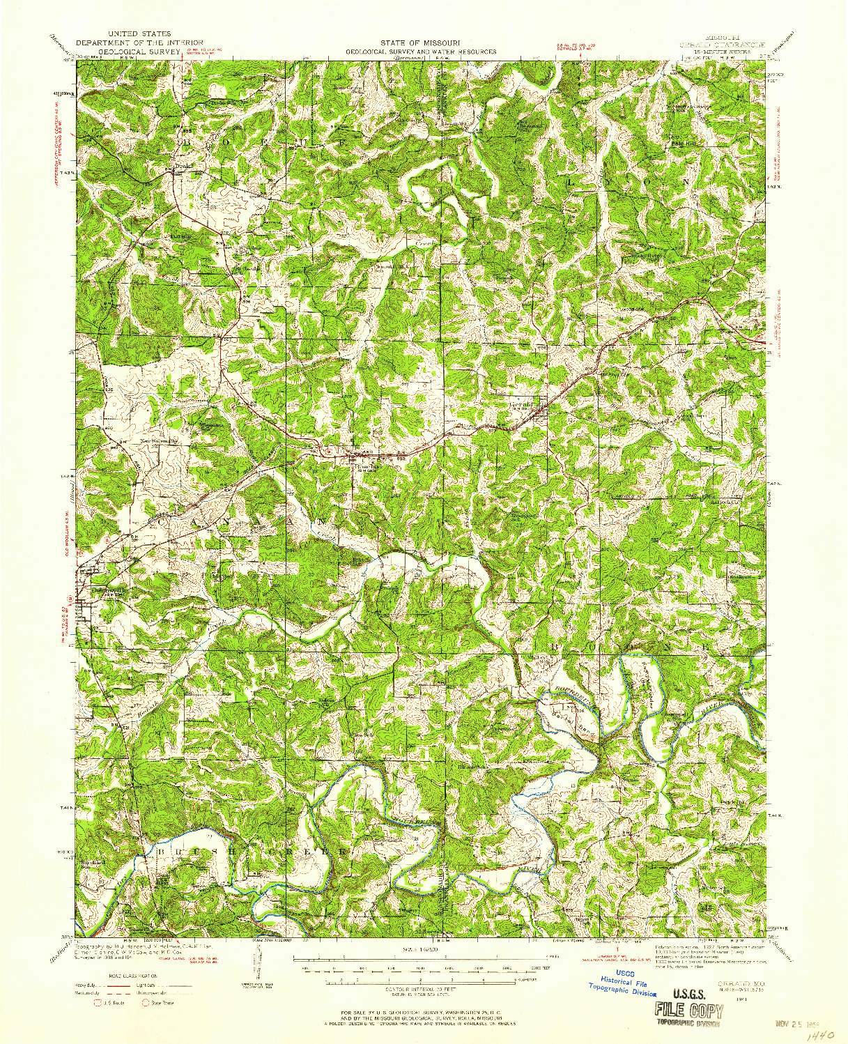 USGS 1:62500-SCALE QUADRANGLE FOR GERALD, MO 1941