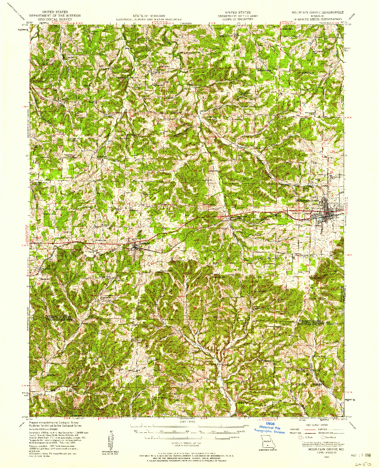 USGS 1:62500-SCALE QUADRANGLE FOR MOUNTAIN GROVE, MO 1951