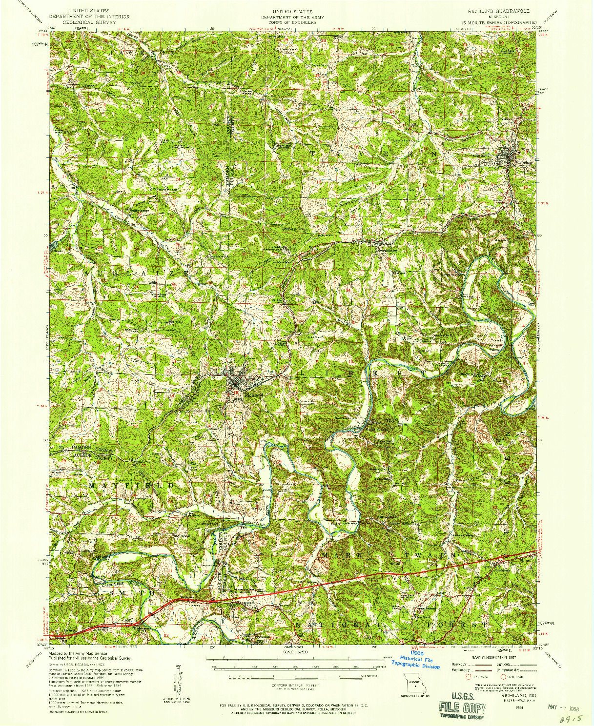 USGS 1:62500-SCALE QUADRANGLE FOR RICHLAND, MO 1954