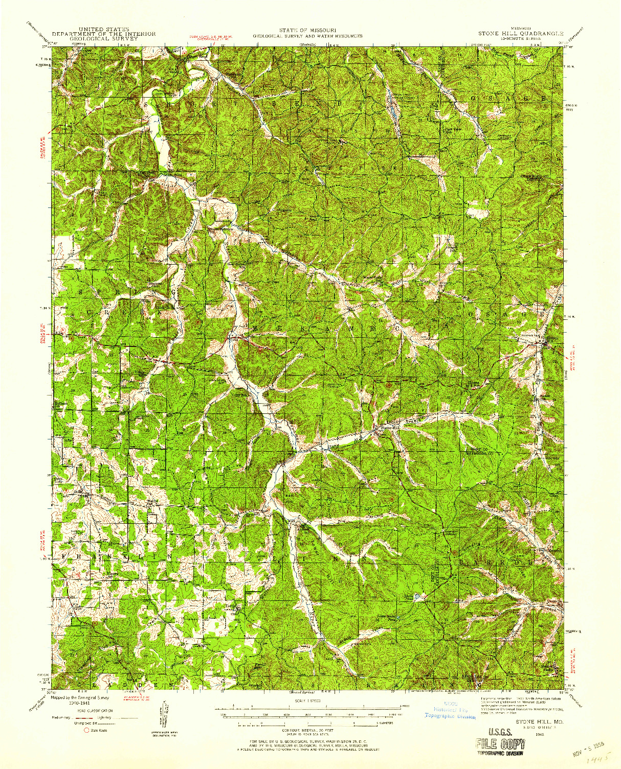 USGS 1:62500-SCALE QUADRANGLE FOR STONE HILL, MO 1941