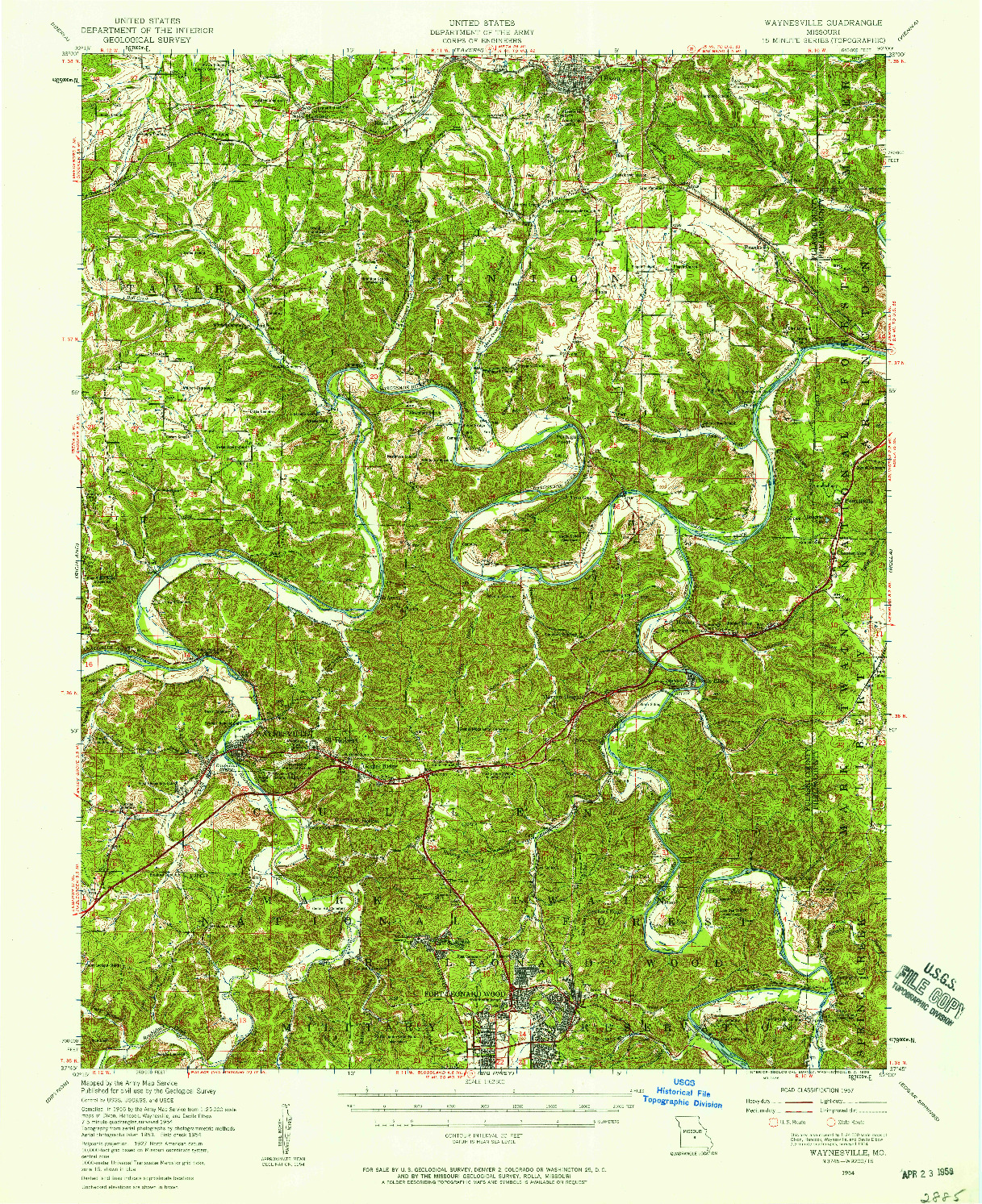 USGS 1:62500-SCALE QUADRANGLE FOR WAYNESVILLE, MO 1954