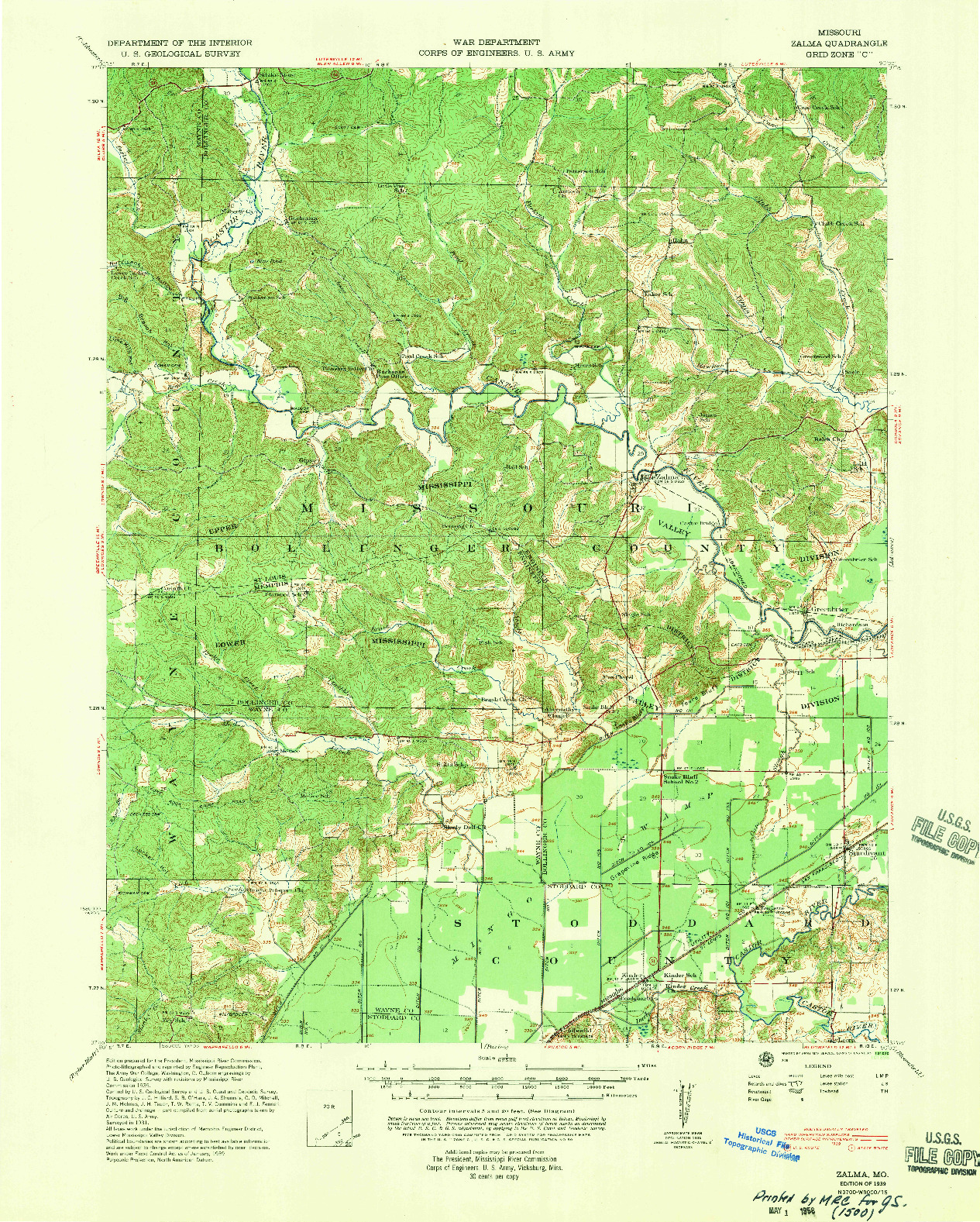 USGS 1:62500-SCALE QUADRANGLE FOR ZALMA, MO 1939