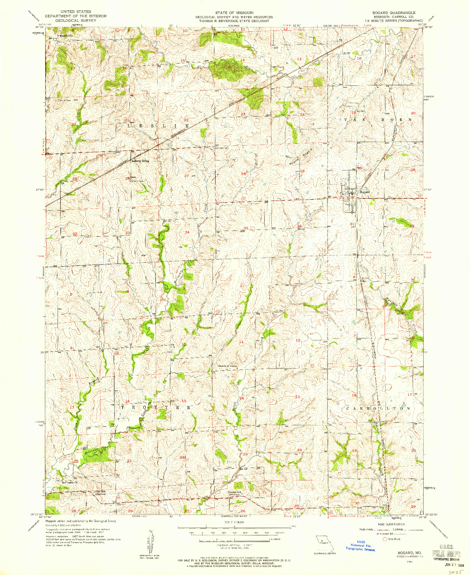 USGS 1:24000-SCALE QUADRANGLE FOR BOGARD, MO 1957