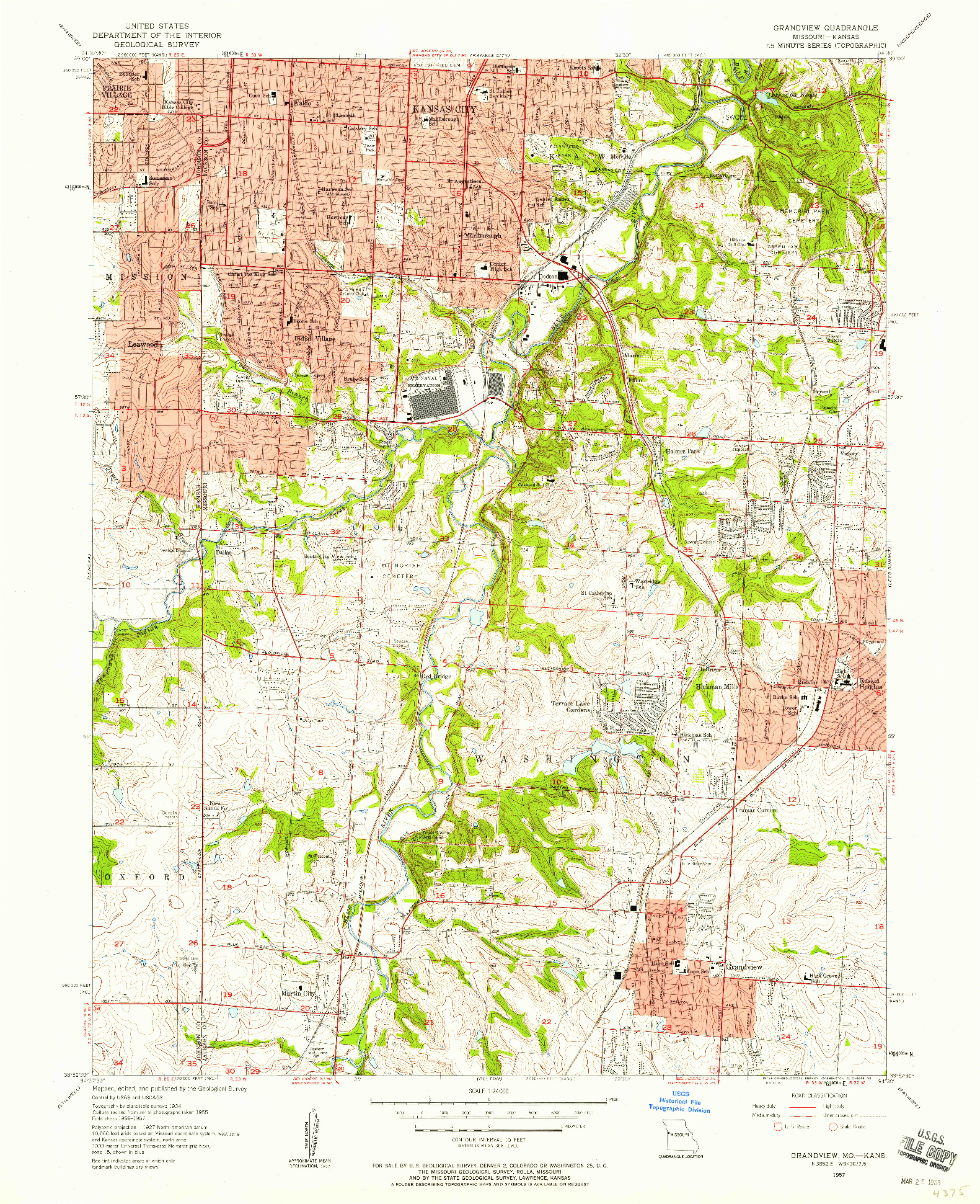 USGS 1:24000-SCALE QUADRANGLE FOR GRANDVIEW, MO 1957