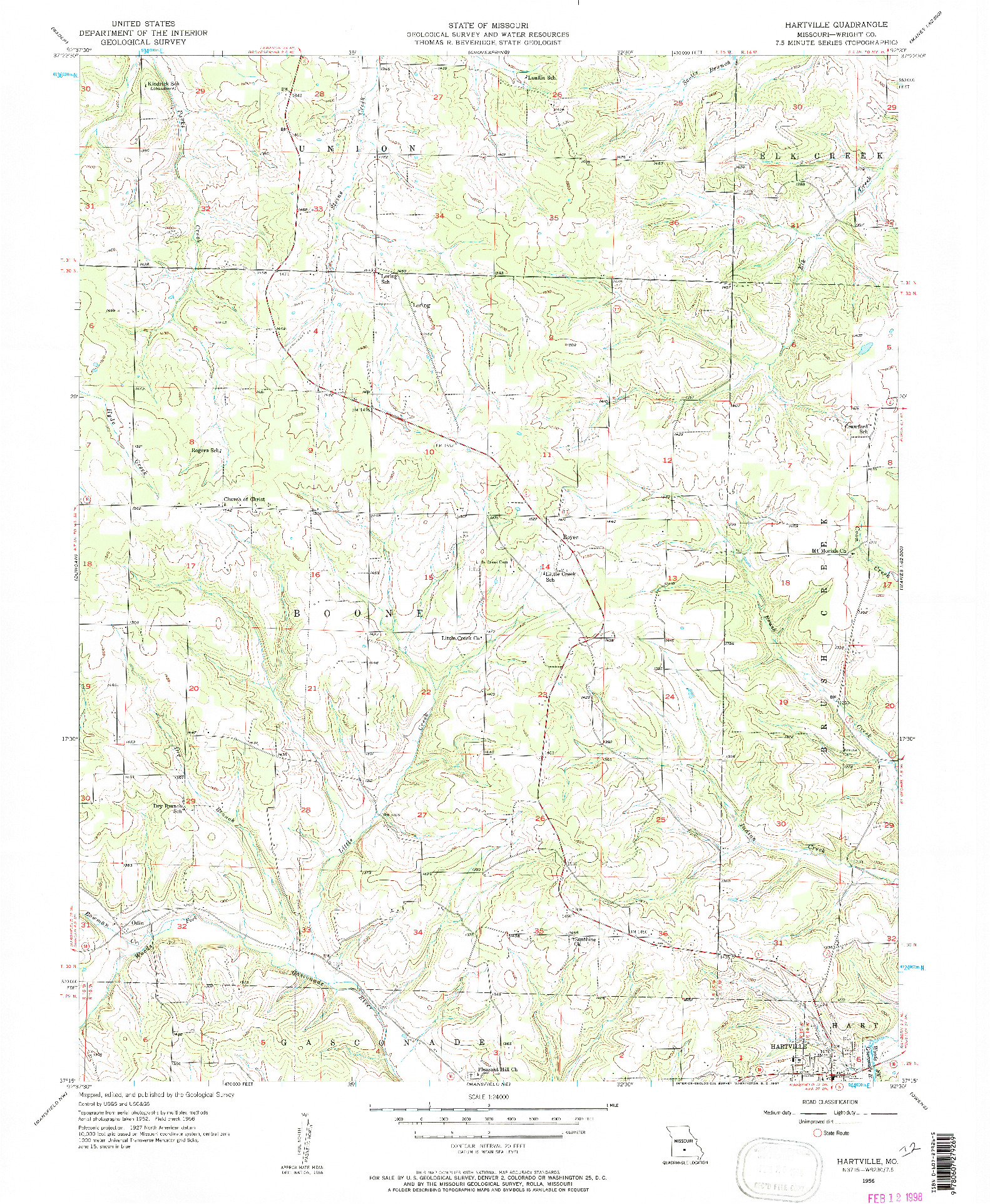 USGS 1:24000-SCALE QUADRANGLE FOR HARTVILLE, MO 1956
