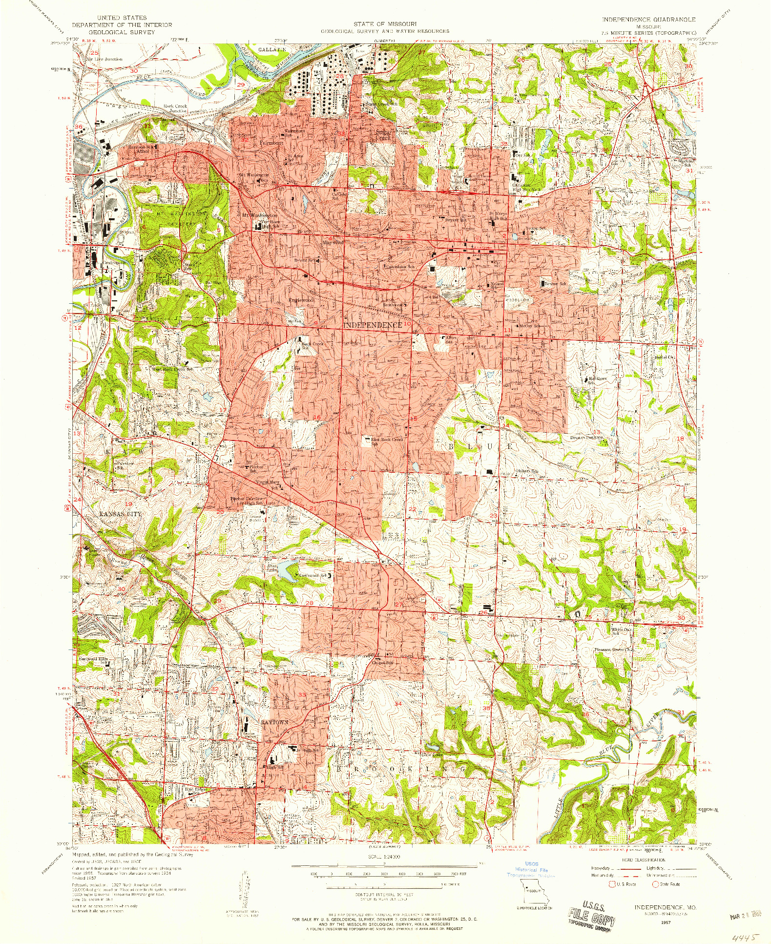 USGS 1:24000-SCALE QUADRANGLE FOR INDEPENDENCE, MO 1957