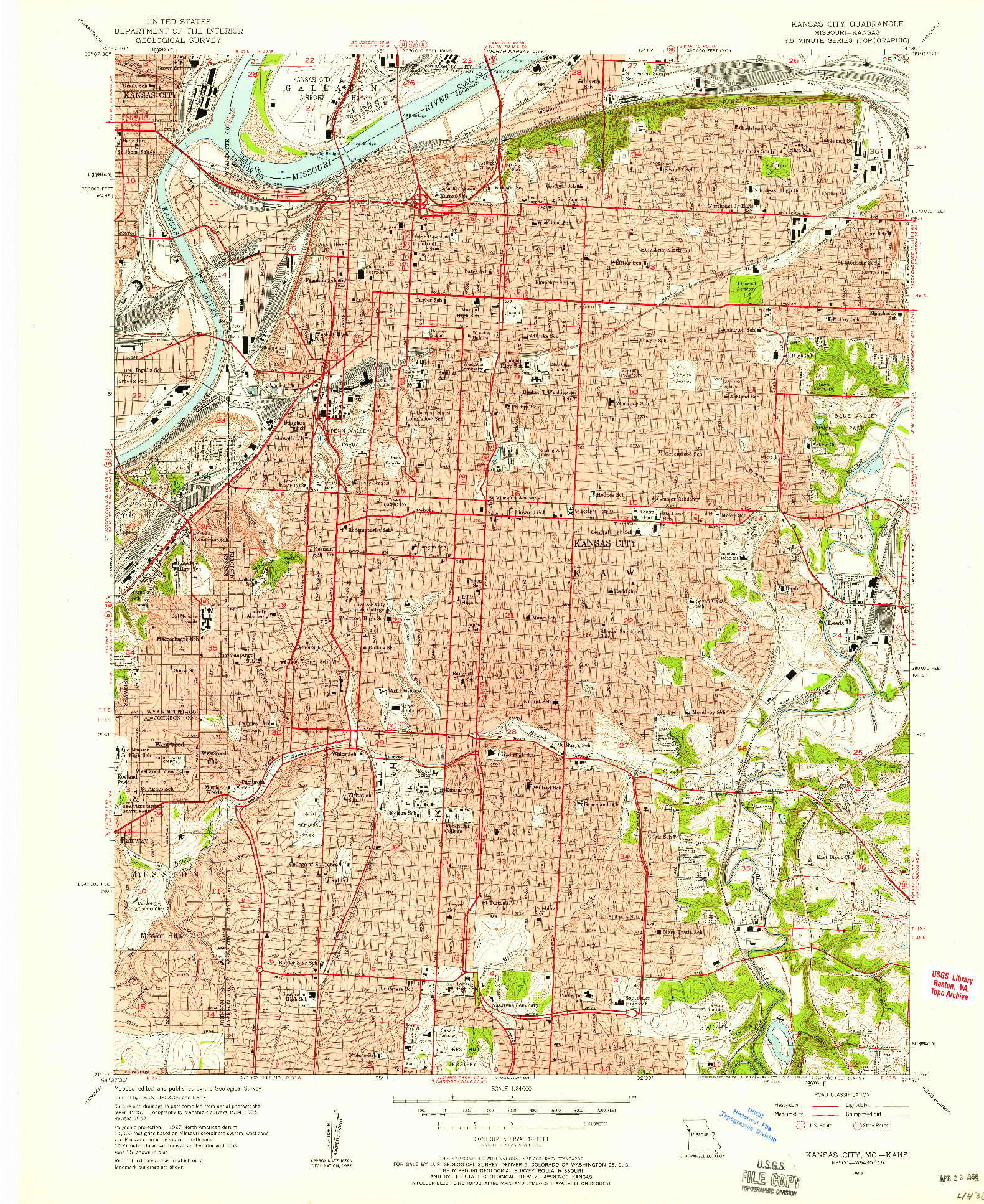 USGS 1:24000-SCALE QUADRANGLE FOR KANSAS CITY, MO 1957