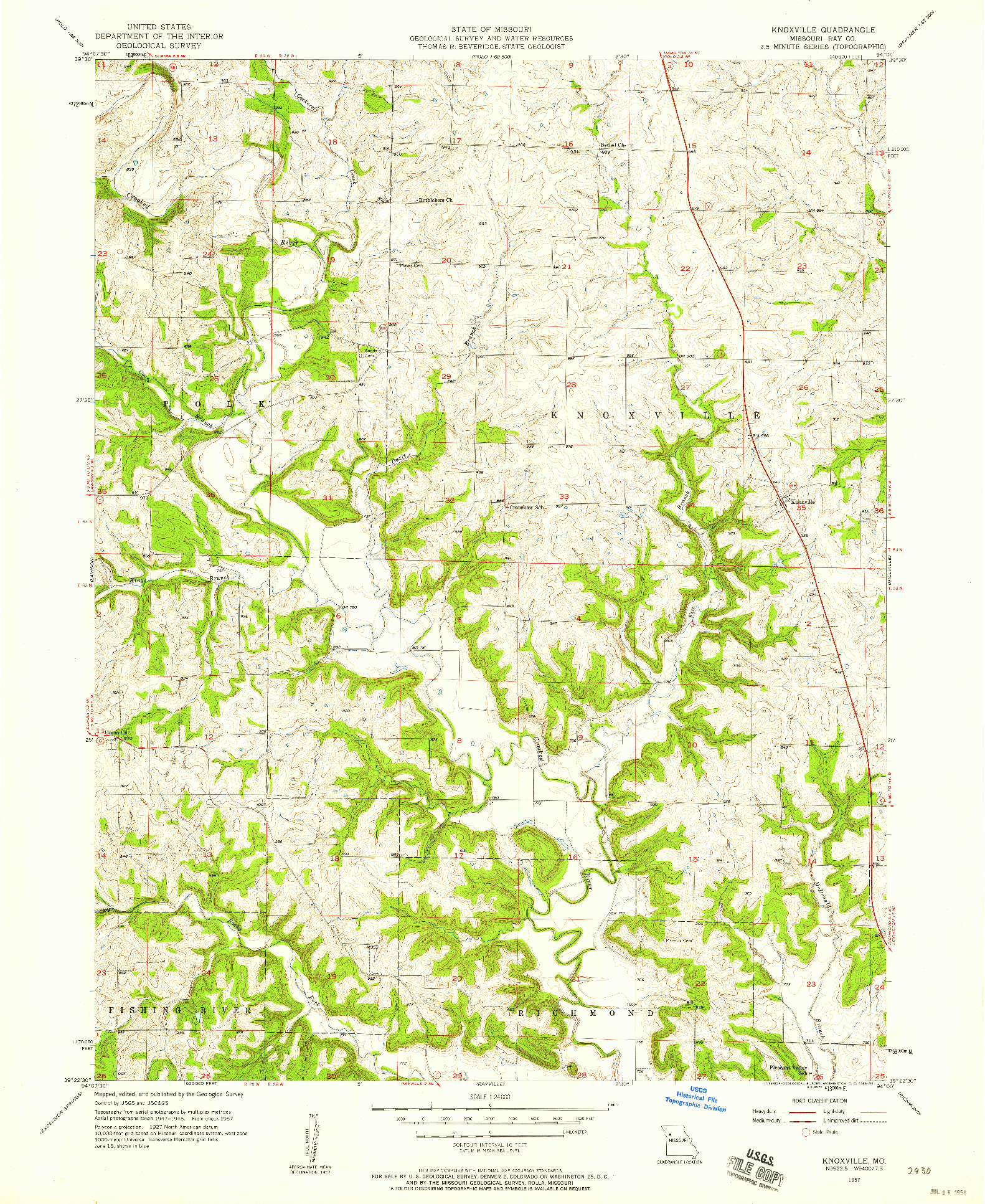 USGS 1:24000-SCALE QUADRANGLE FOR KNOXVILLE, MO 1957