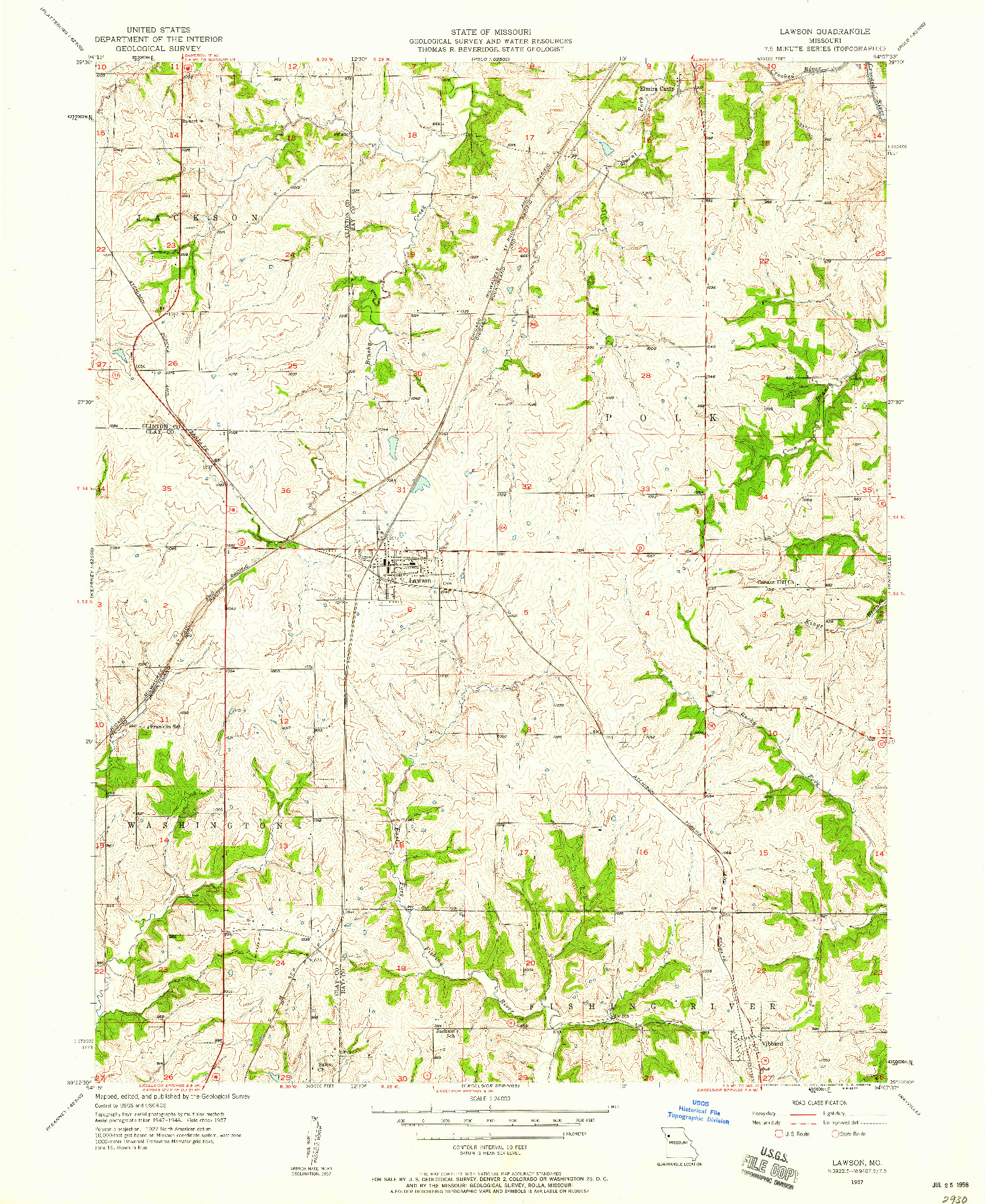 USGS 1:24000-SCALE QUADRANGLE FOR LAWSON, MO 1957