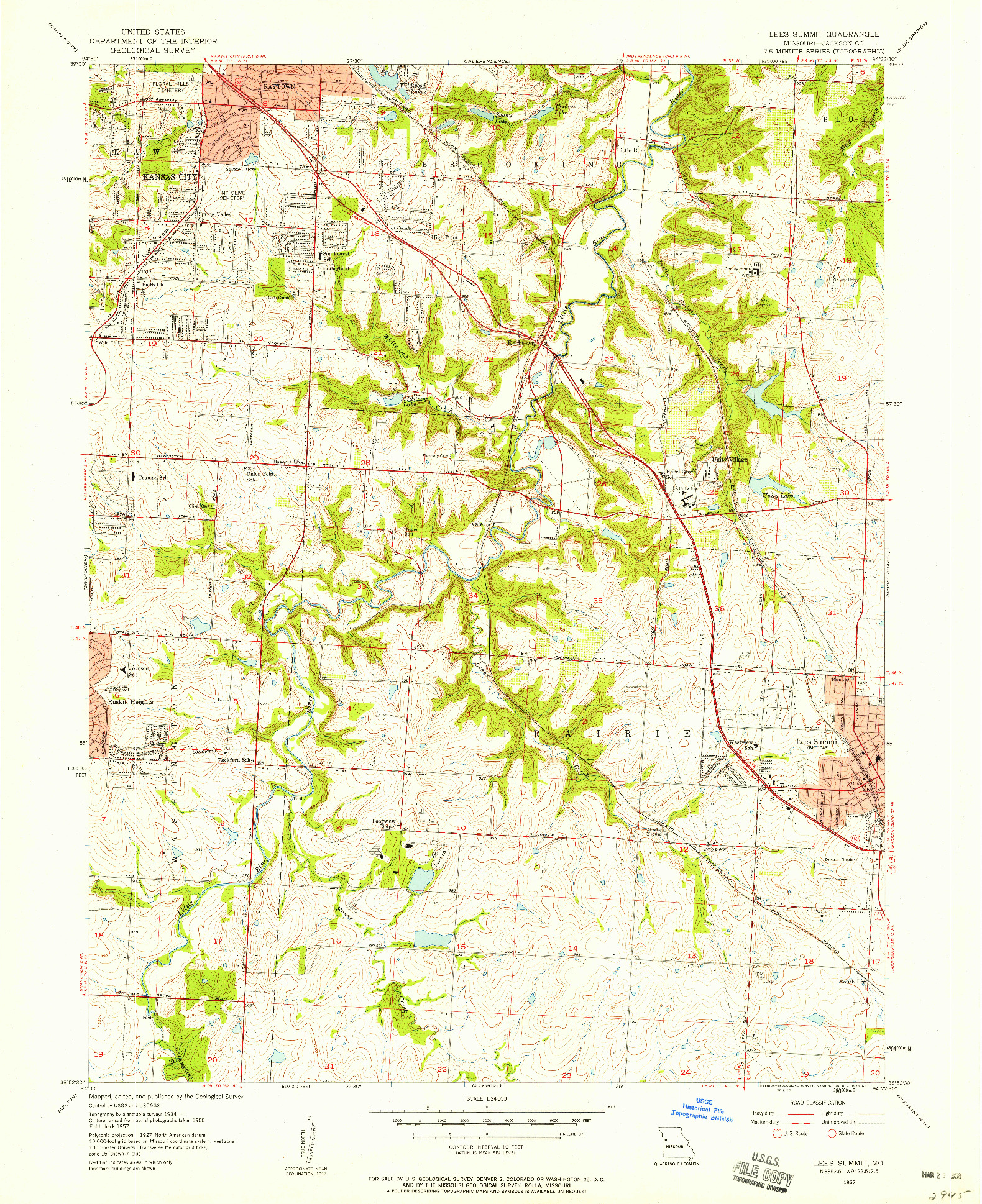 USGS 1:24000-SCALE QUADRANGLE FOR LEES SUMMIT, MO 1957
