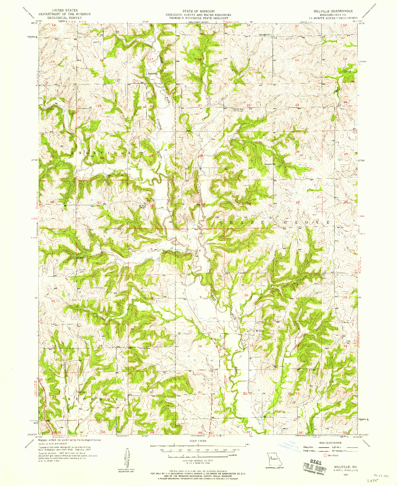 USGS 1:24000-SCALE QUADRANGLE FOR MILLVILLE, MO 1957