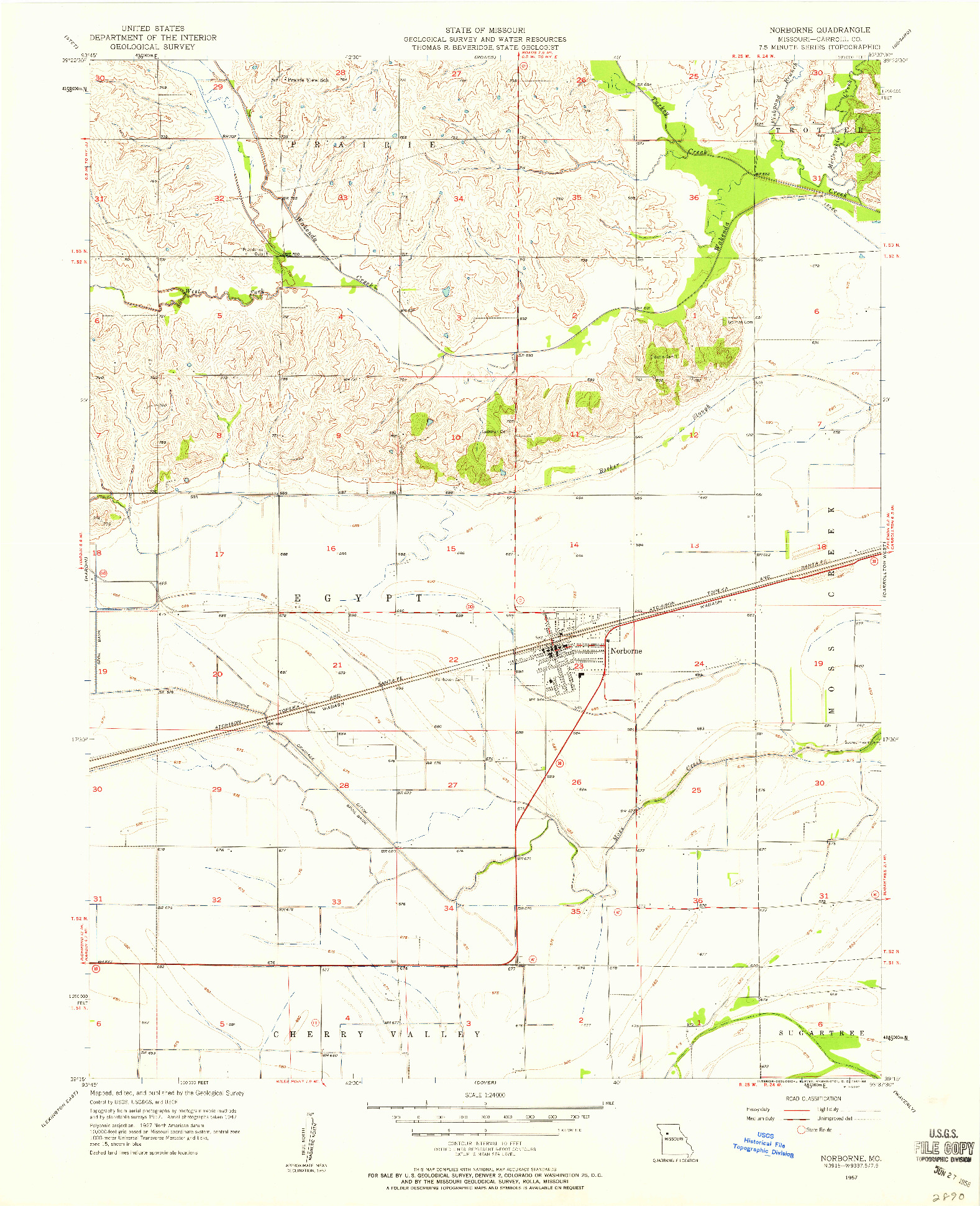 USGS 1:24000-SCALE QUADRANGLE FOR NORBORNE, MO 1957