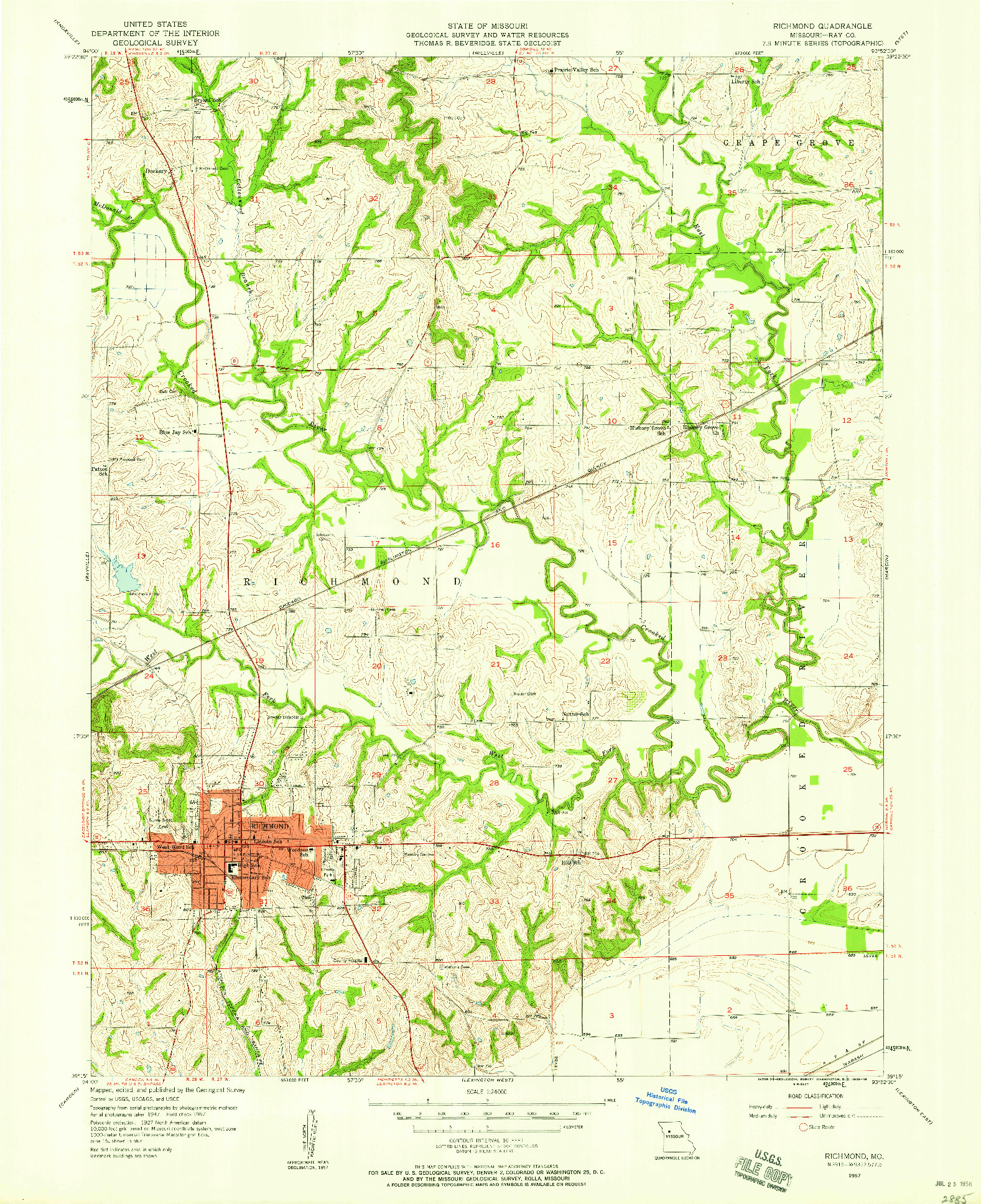 USGS 1:24000-SCALE QUADRANGLE FOR RICHMOND, MO 1957