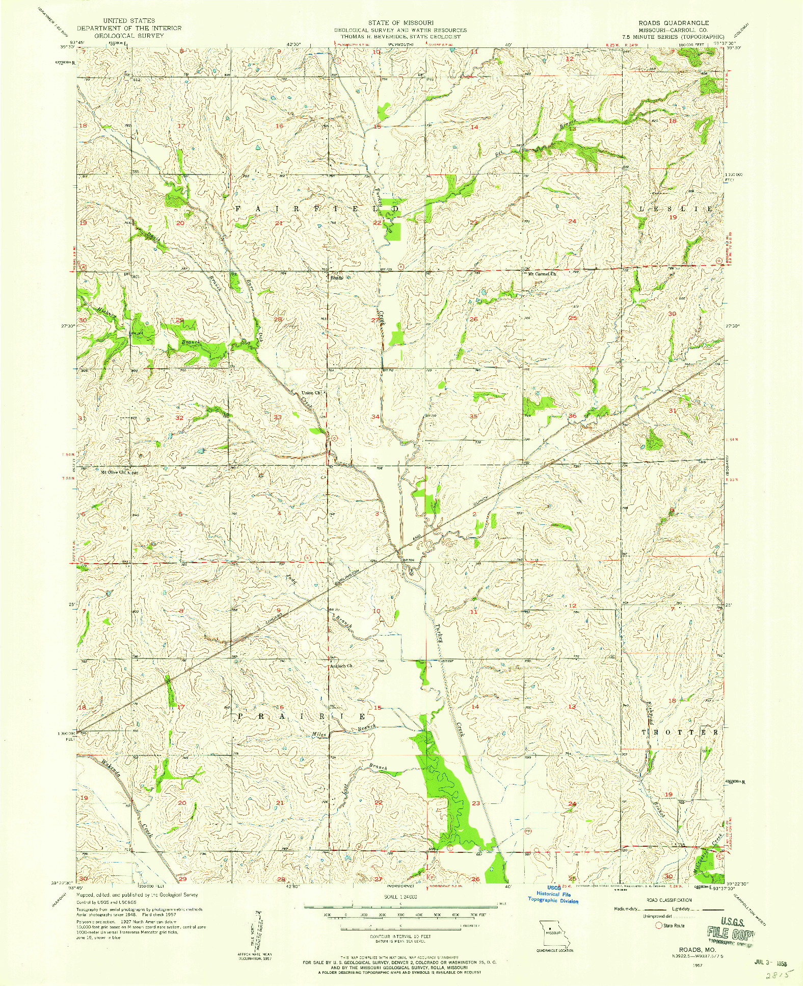 USGS 1:24000-SCALE QUADRANGLE FOR ROADS, MO 1957