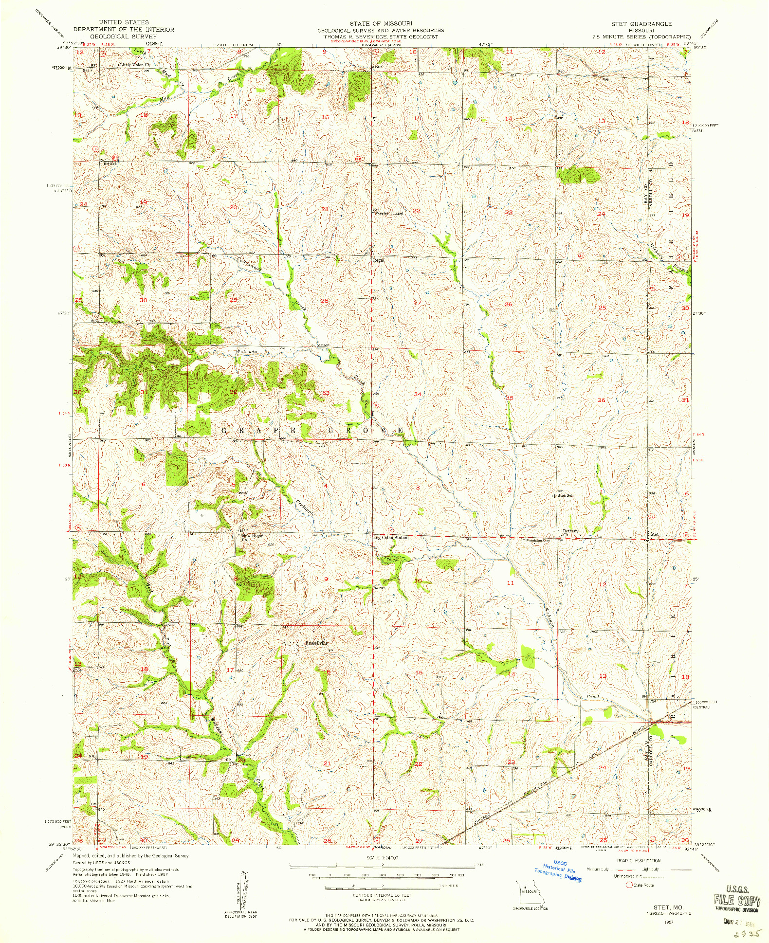 USGS 1:24000-SCALE QUADRANGLE FOR STET, MO 1957