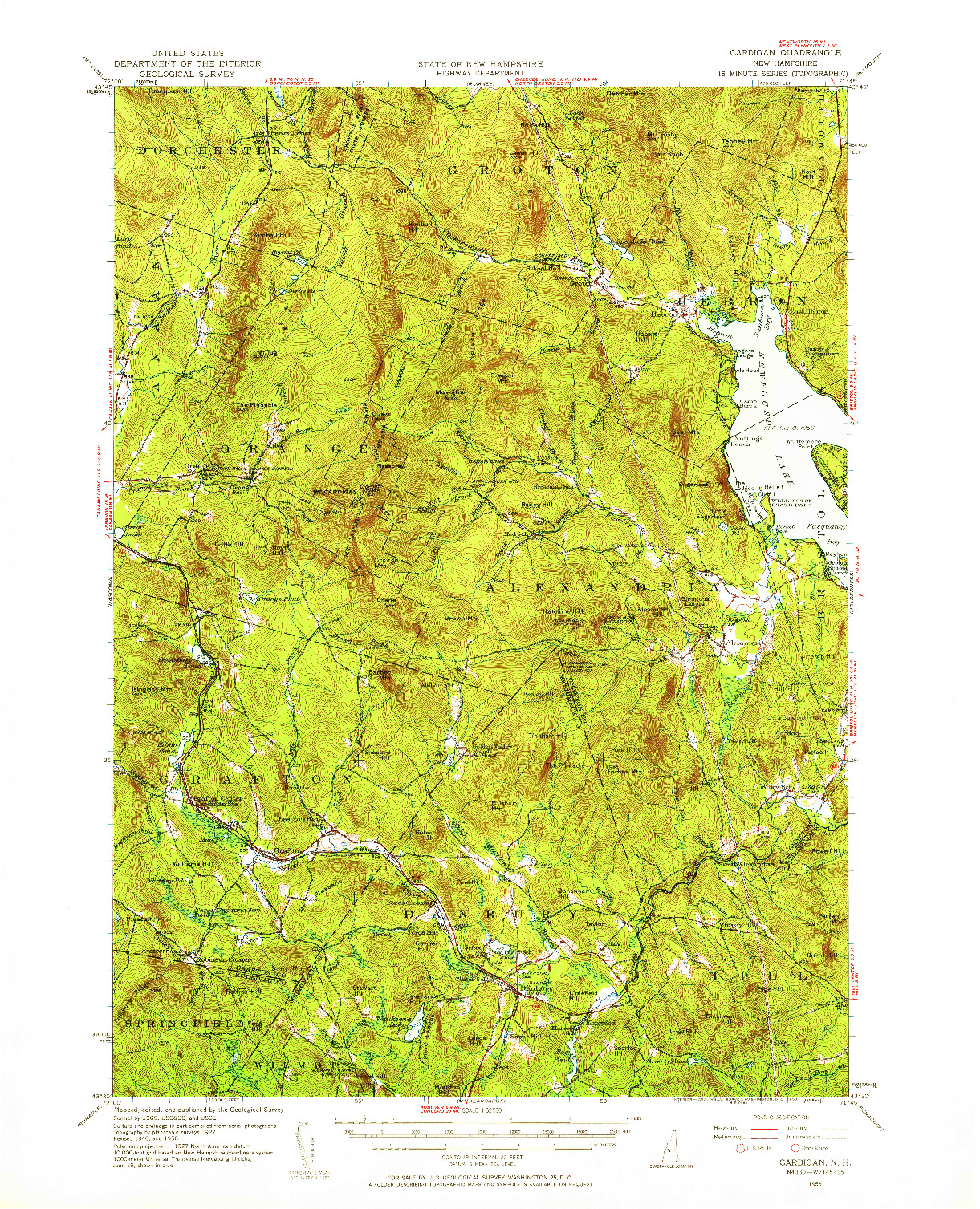 USGS 1:62500-SCALE QUADRANGLE FOR CARDIGAN, NH 1956