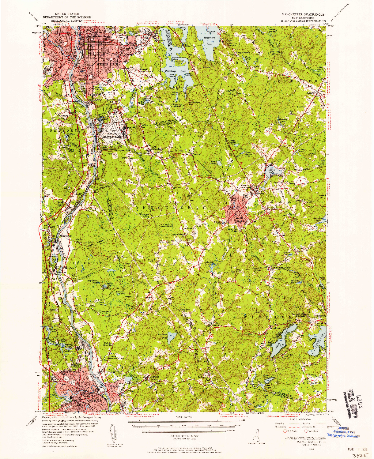 USGS 1:62500-SCALE QUADRANGLE FOR MANCHESTER, NH 1953