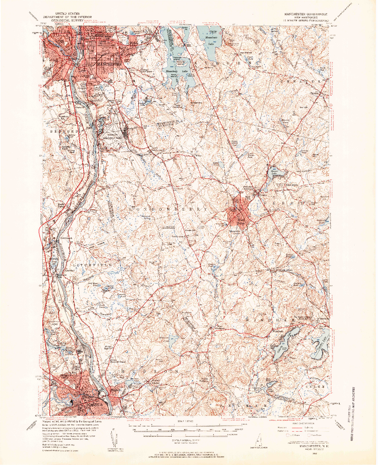 USGS 1:62500-SCALE QUADRANGLE FOR MANCHESTER, NH 1953