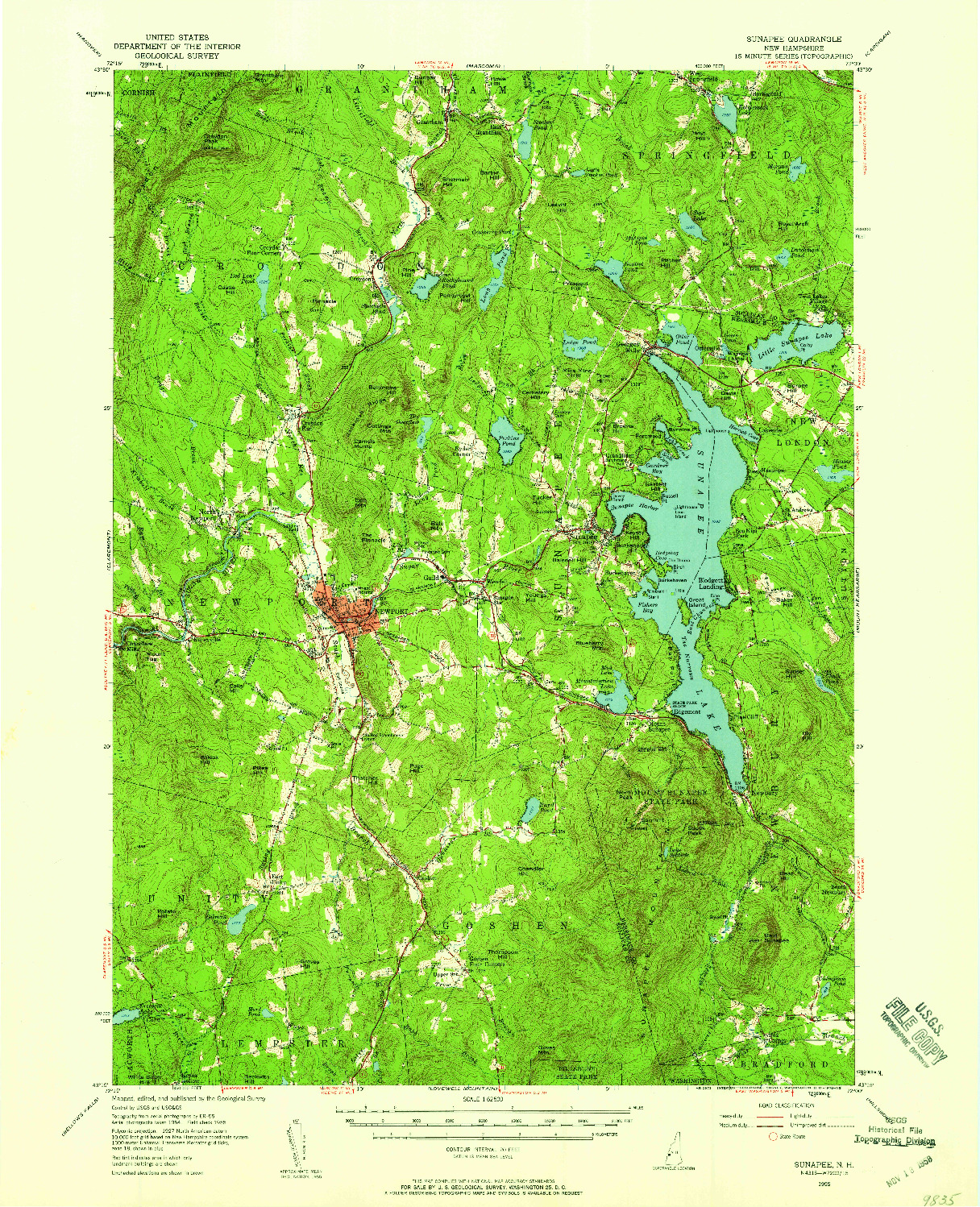 USGS 1:62500-SCALE QUADRANGLE FOR SUNAPEE, NH 1955