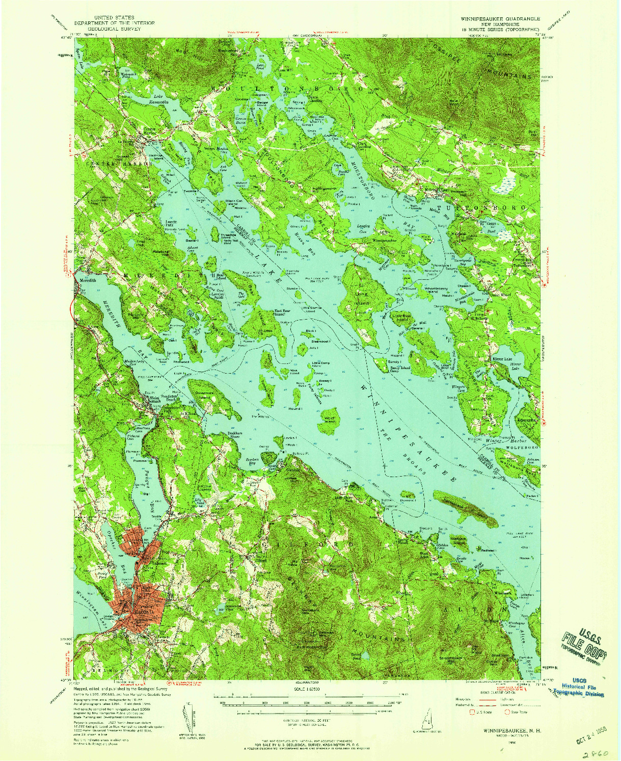 USGS 1:62500-SCALE QUADRANGLE FOR WINNIPESAUKEE, NH 1956