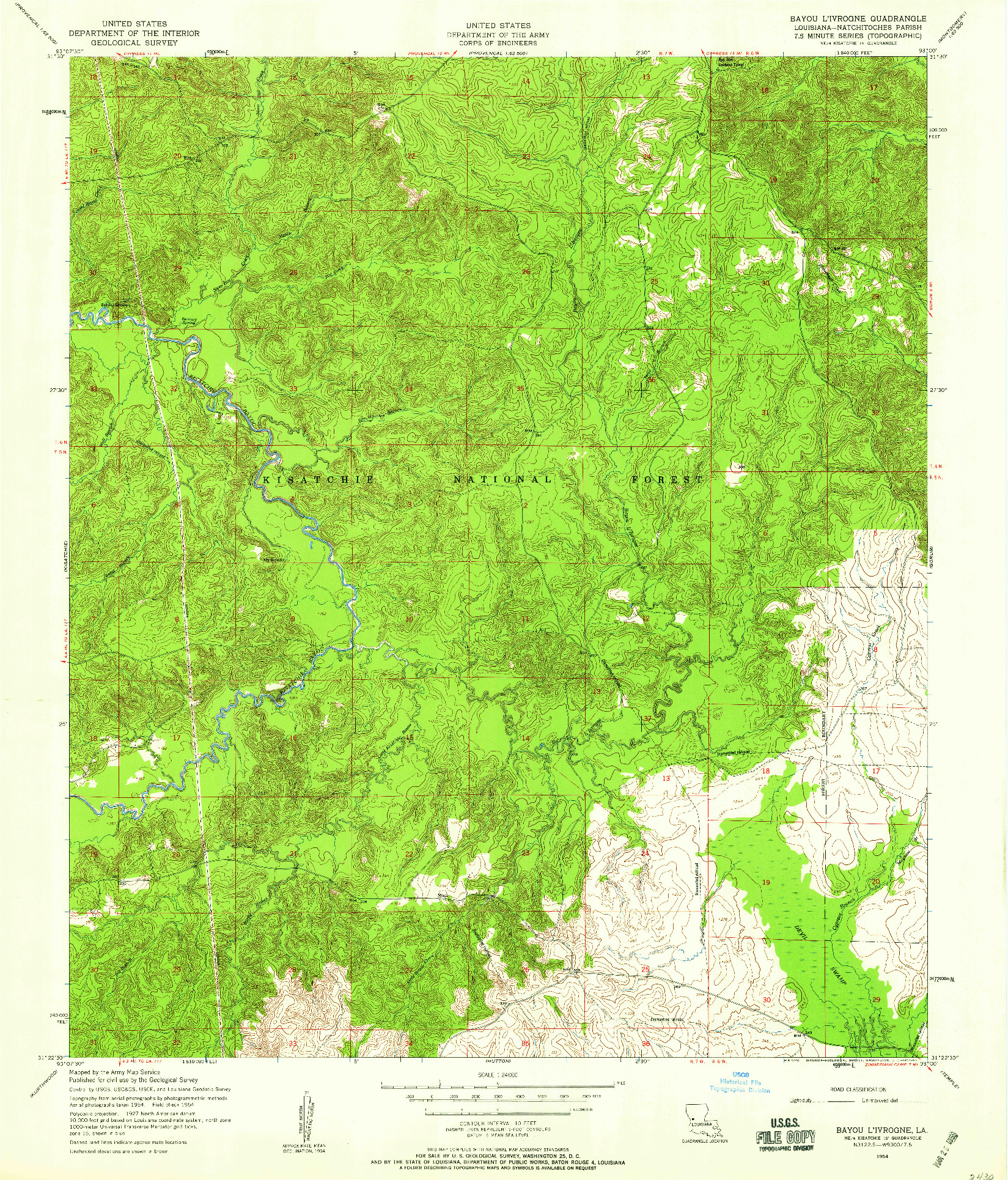 USGS 1:24000-SCALE QUADRANGLE FOR BAYOU L'IVROGNE, LA 1954