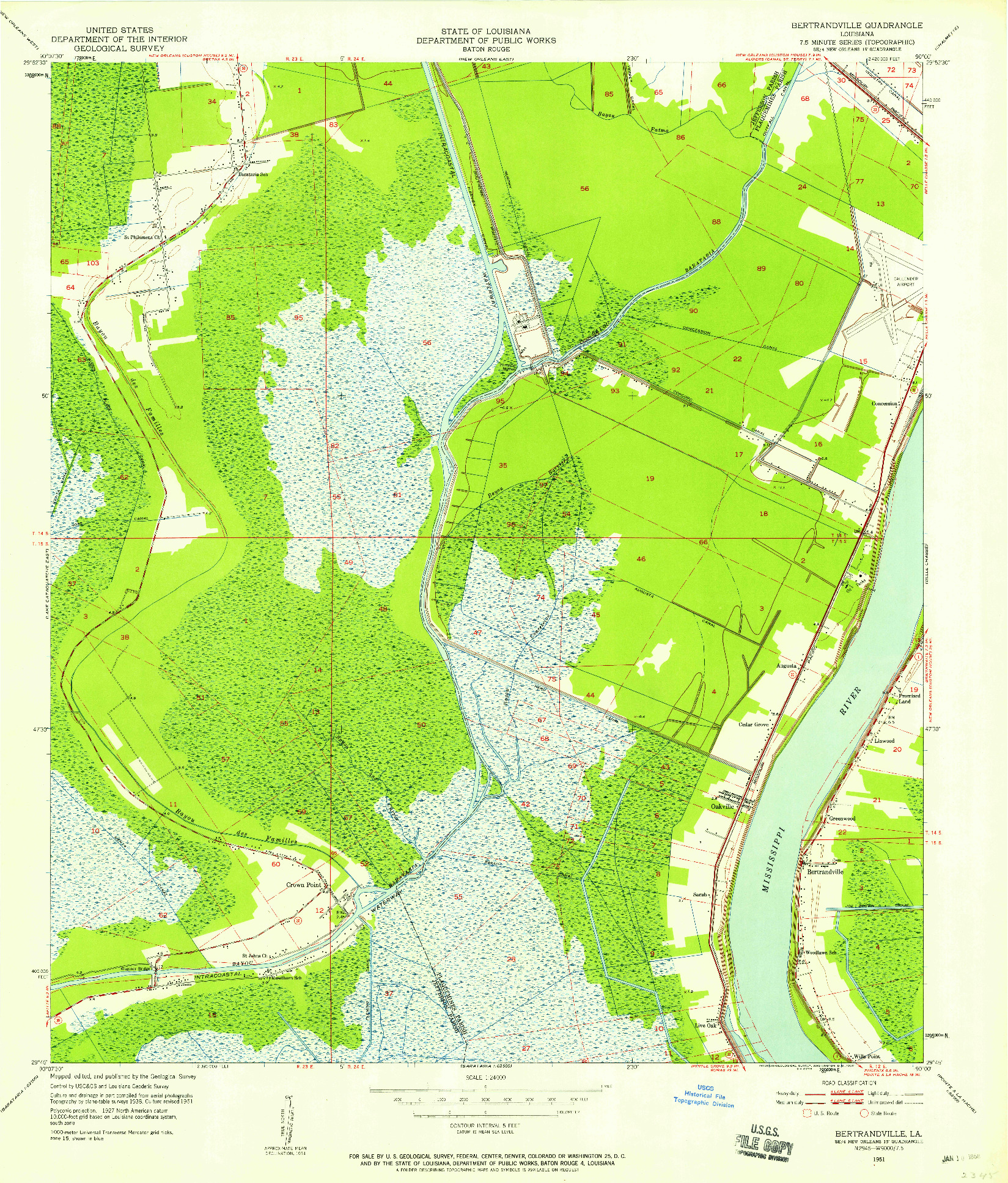 USGS 1:24000-SCALE QUADRANGLE FOR BERTRANDVILLE, LA 1951