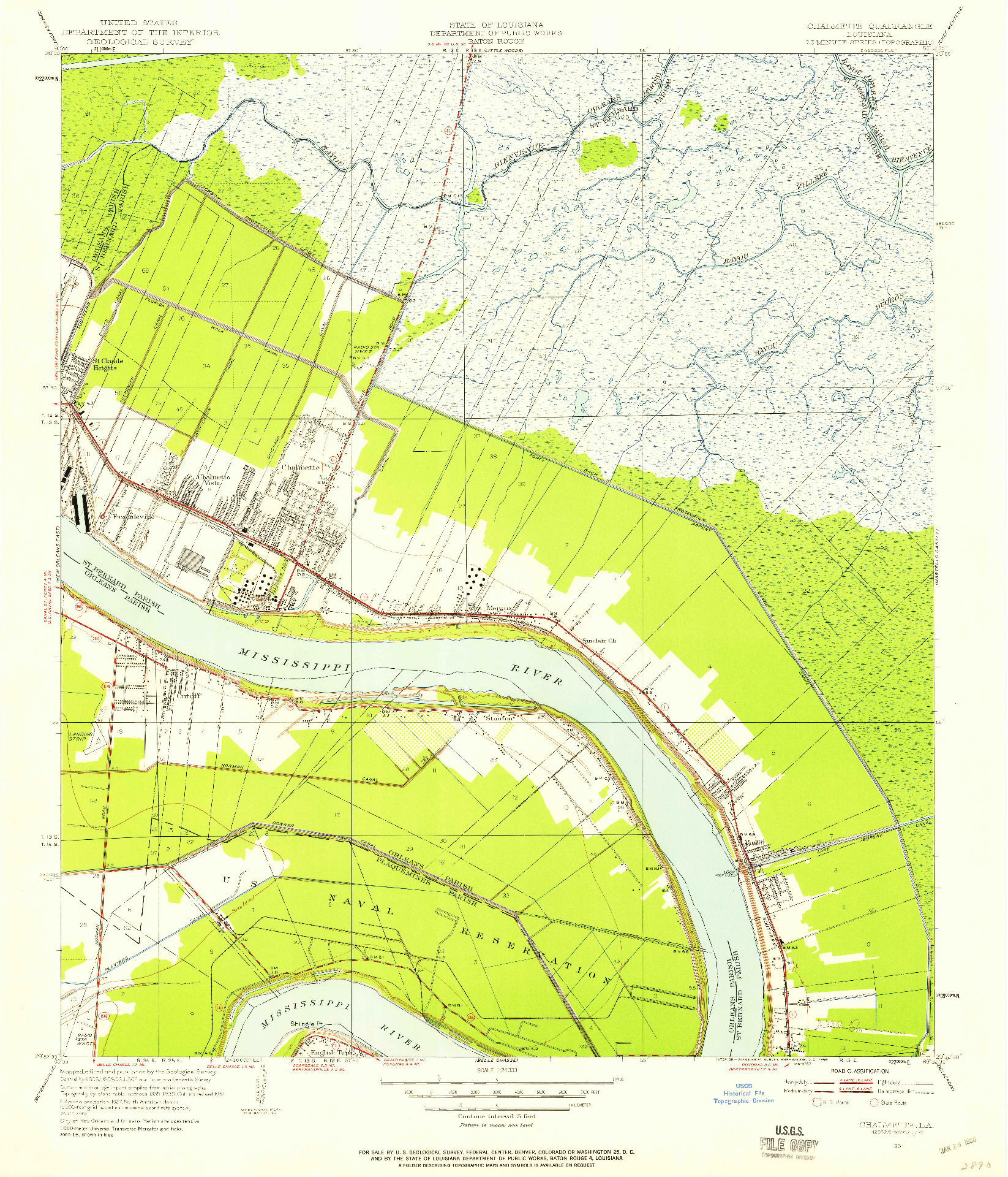 USGS 1:24000-SCALE QUADRANGLE FOR CHALMETTE, LA 1951