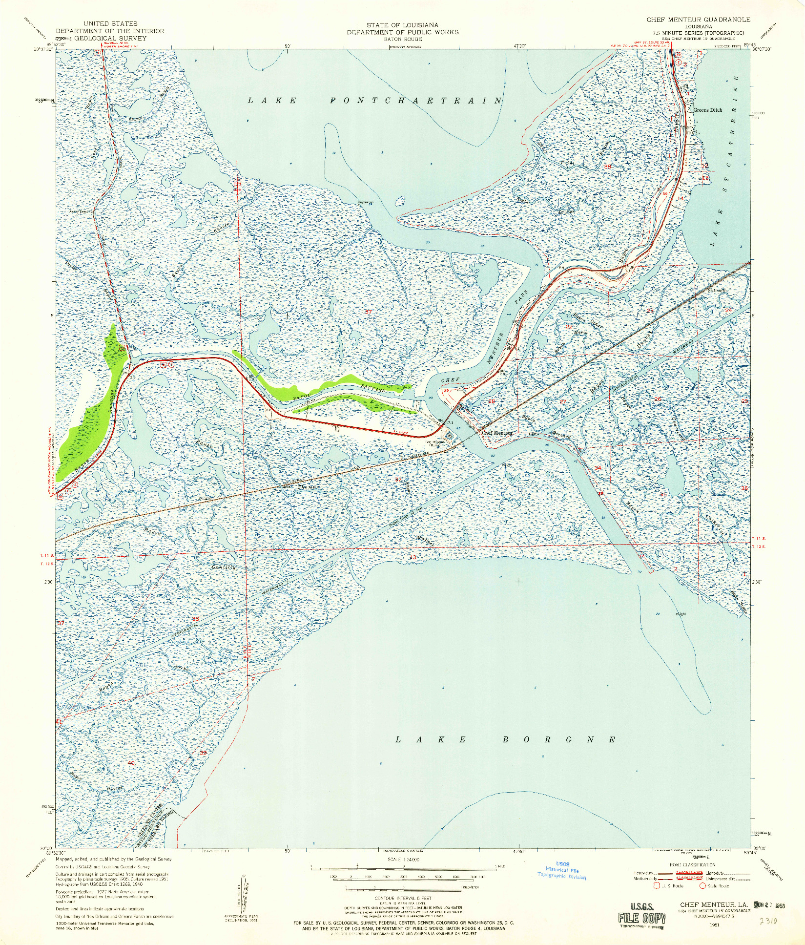 USGS 1:24000-SCALE QUADRANGLE FOR CHEF MENTEUR, LA 1951