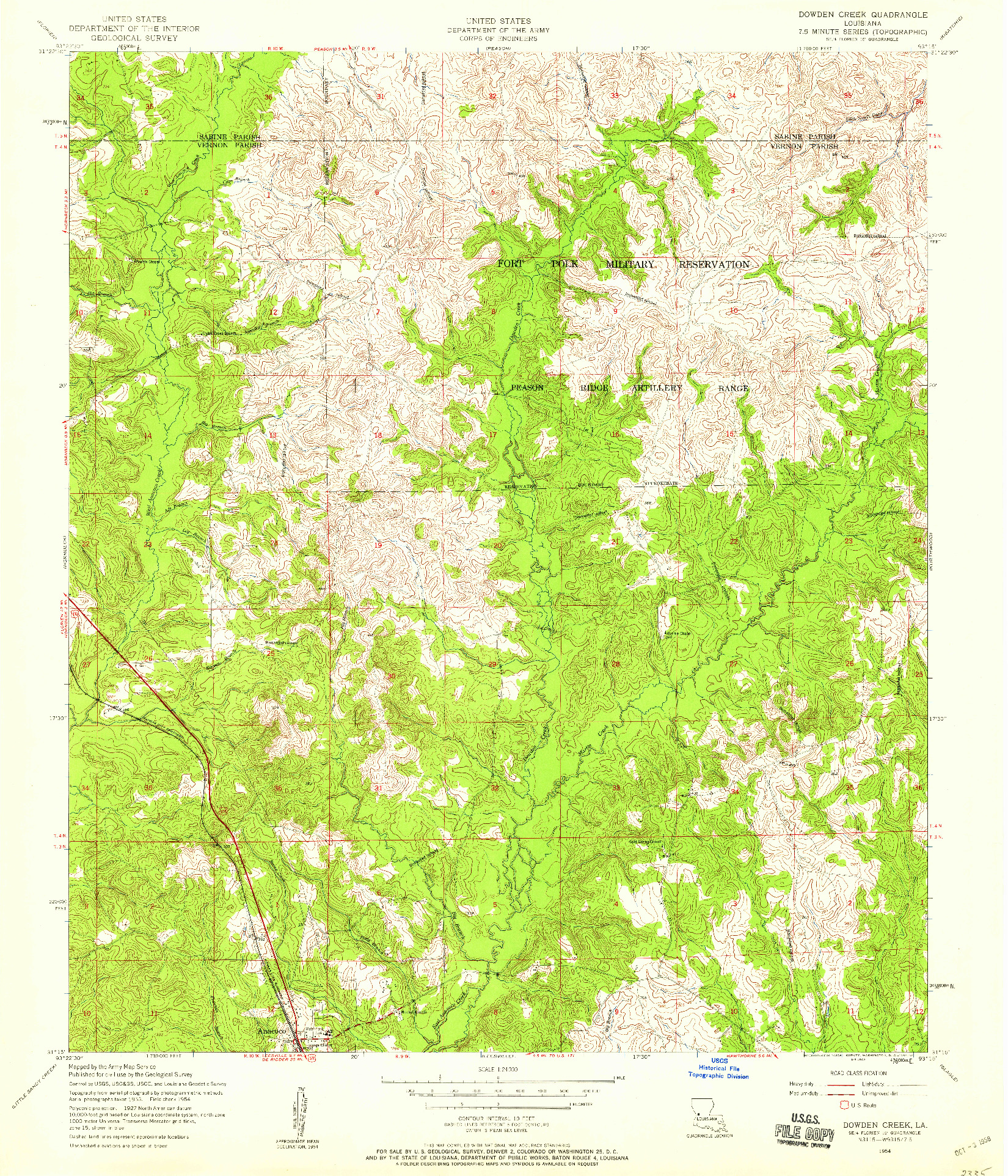 USGS 1:24000-SCALE QUADRANGLE FOR DOWDEN CREEK, LA 1954