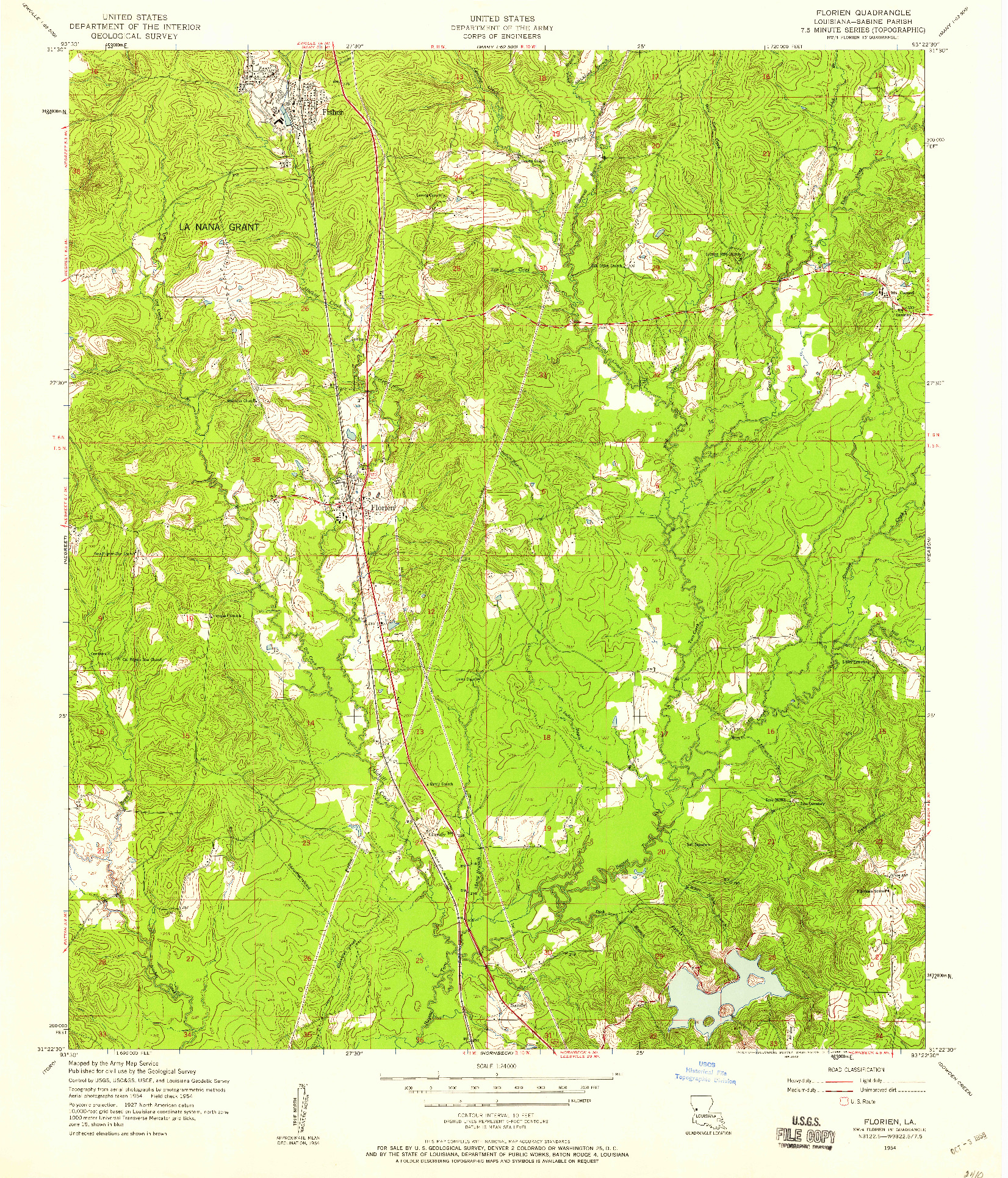 USGS 1:24000-SCALE QUADRANGLE FOR FLORIEN, LA 1954