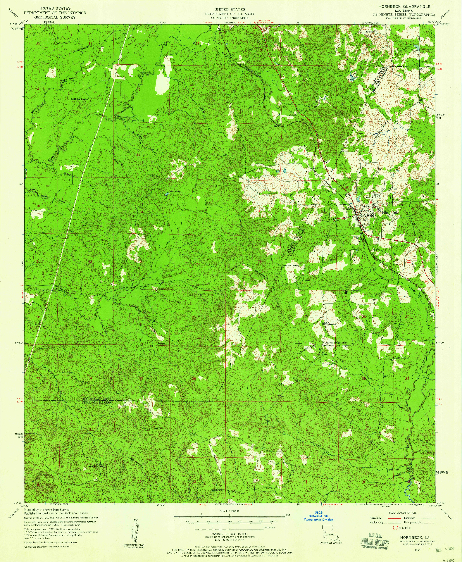 USGS 1:24000-SCALE QUADRANGLE FOR HORNBECK, LA 1954