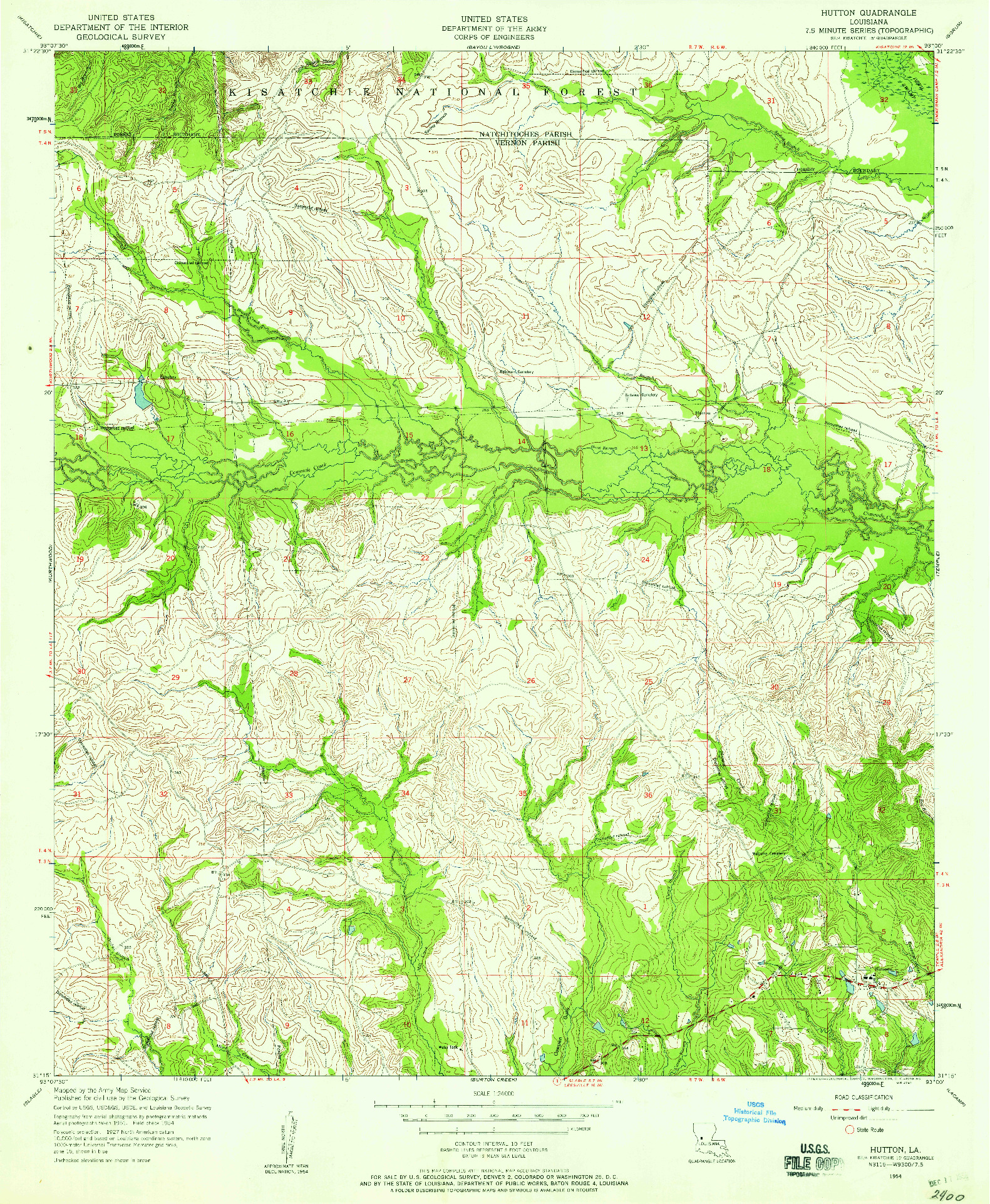 USGS 1:24000-SCALE QUADRANGLE FOR HUTTON, LA 1954