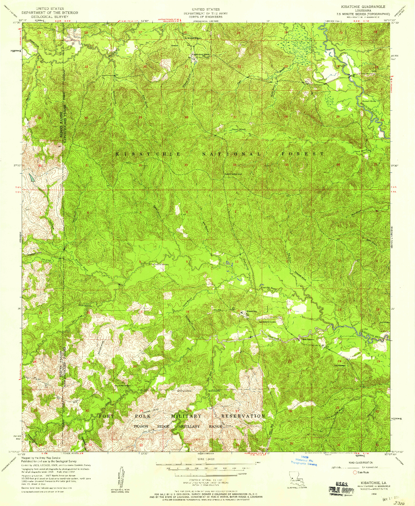 USGS 1:24000-SCALE QUADRANGLE FOR KISATCHIE, LA 1954