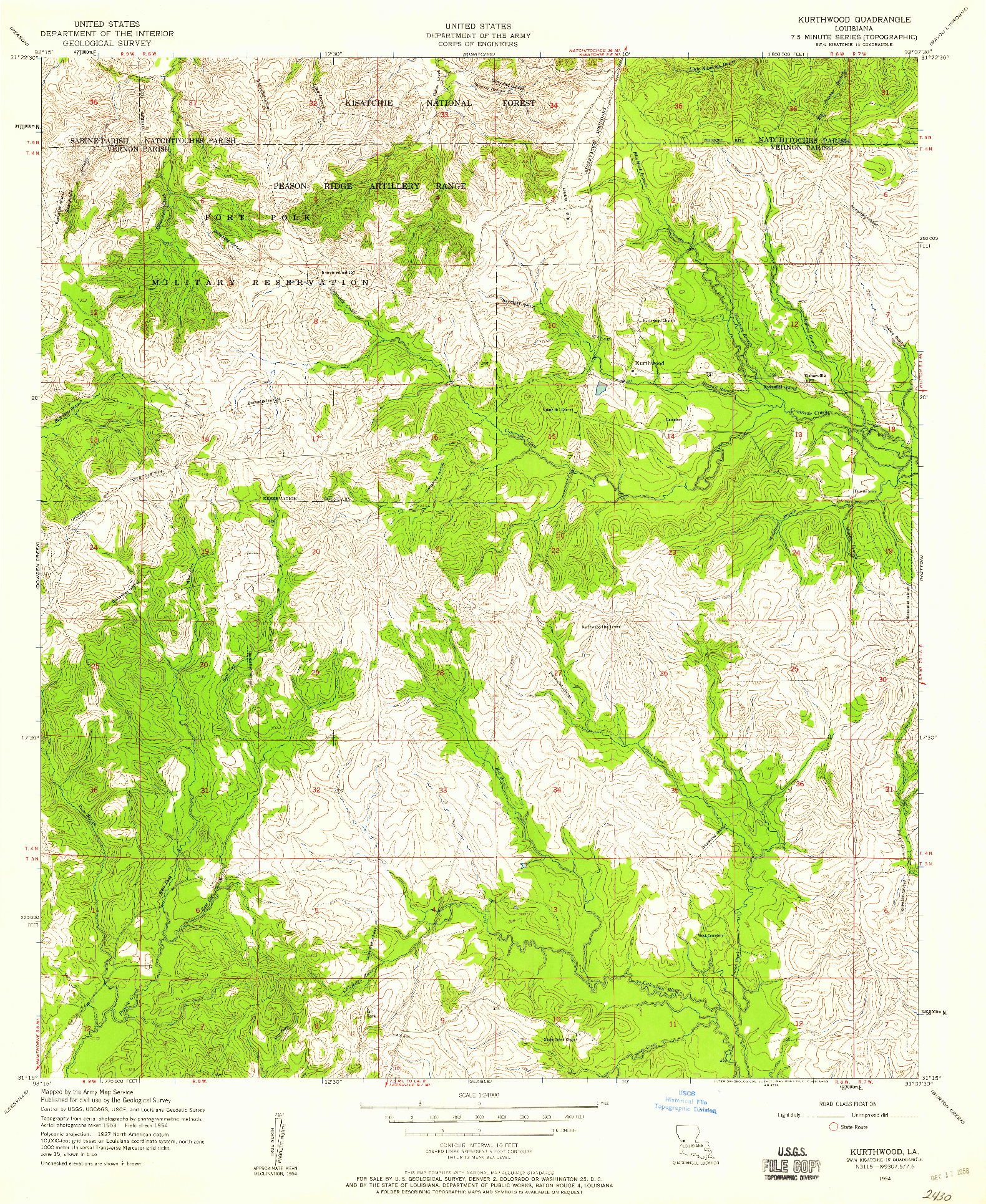 USGS 1:24000-SCALE QUADRANGLE FOR KURTHWOOD, LA 1954