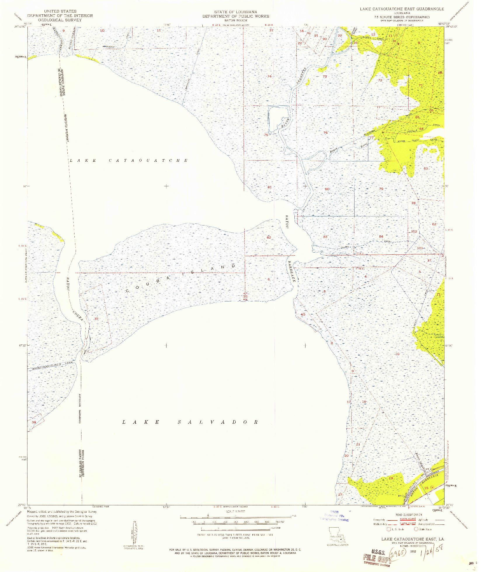 USGS 1:24000-SCALE QUADRANGLE FOR LAKE CATAOUATCHE EAST, LA 1952