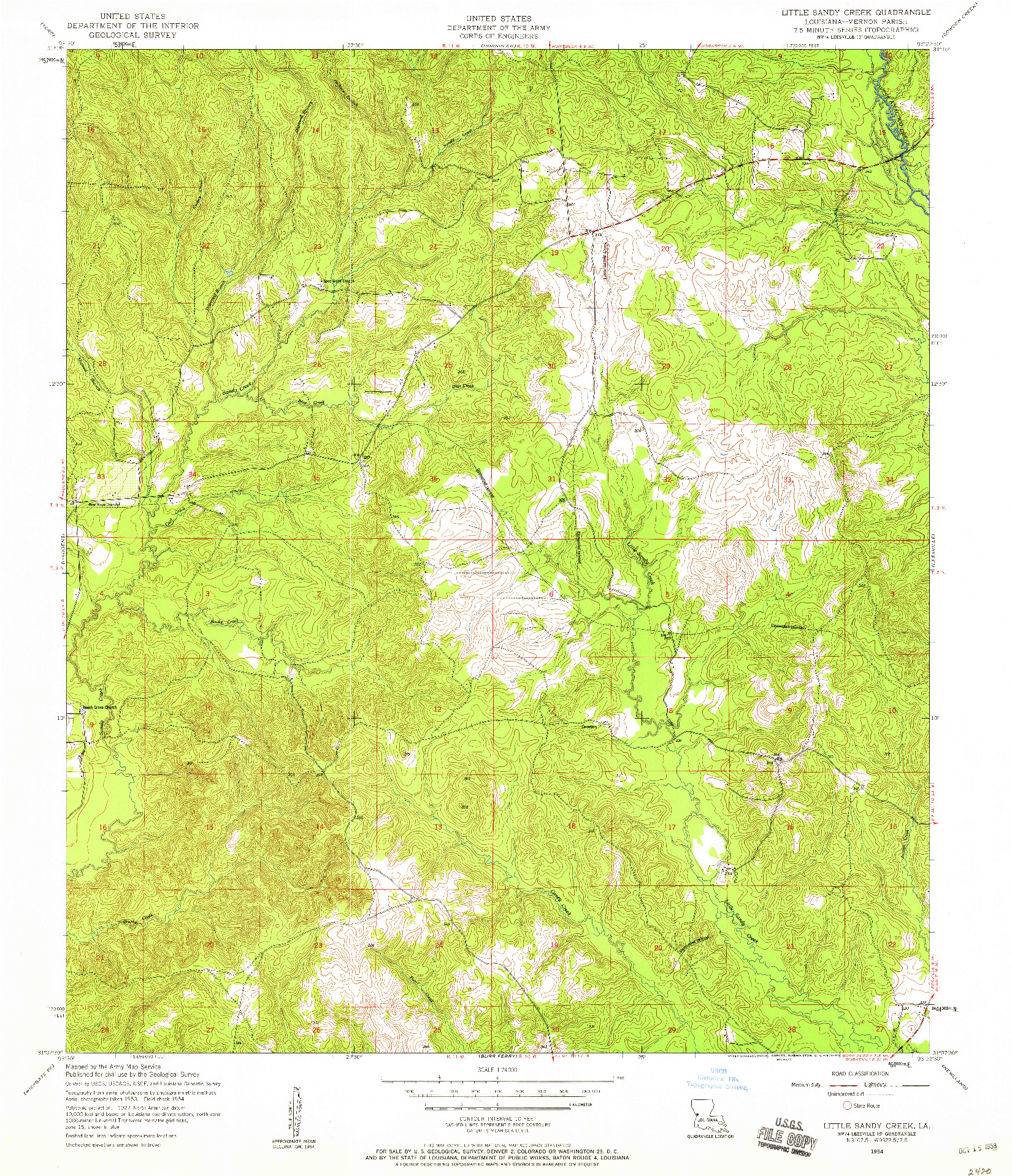 USGS 1:24000-SCALE QUADRANGLE FOR LITTLE SANDY CREEK, LA 1954