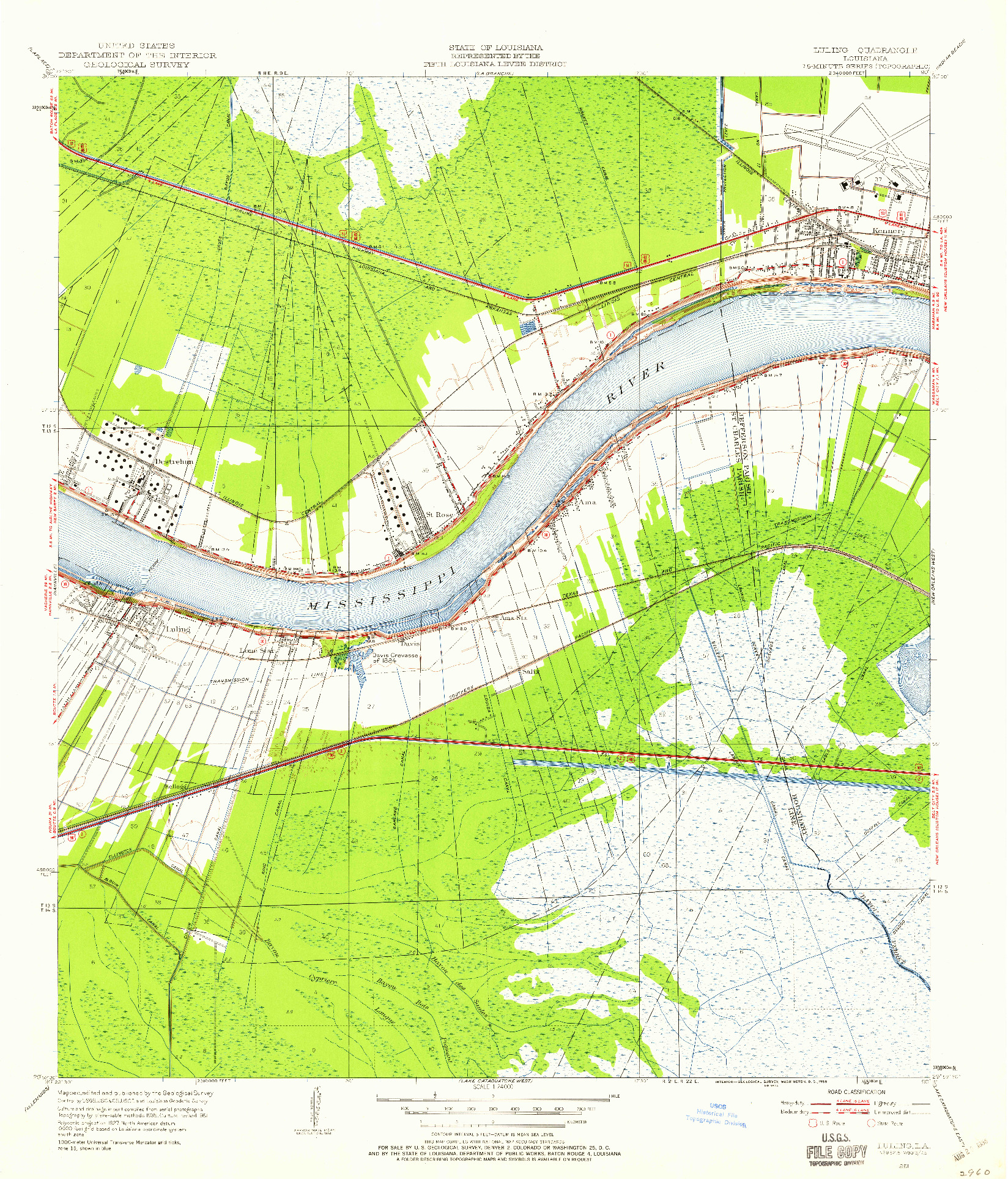 USGS 1:24000-SCALE QUADRANGLE FOR LULING, LA 1951