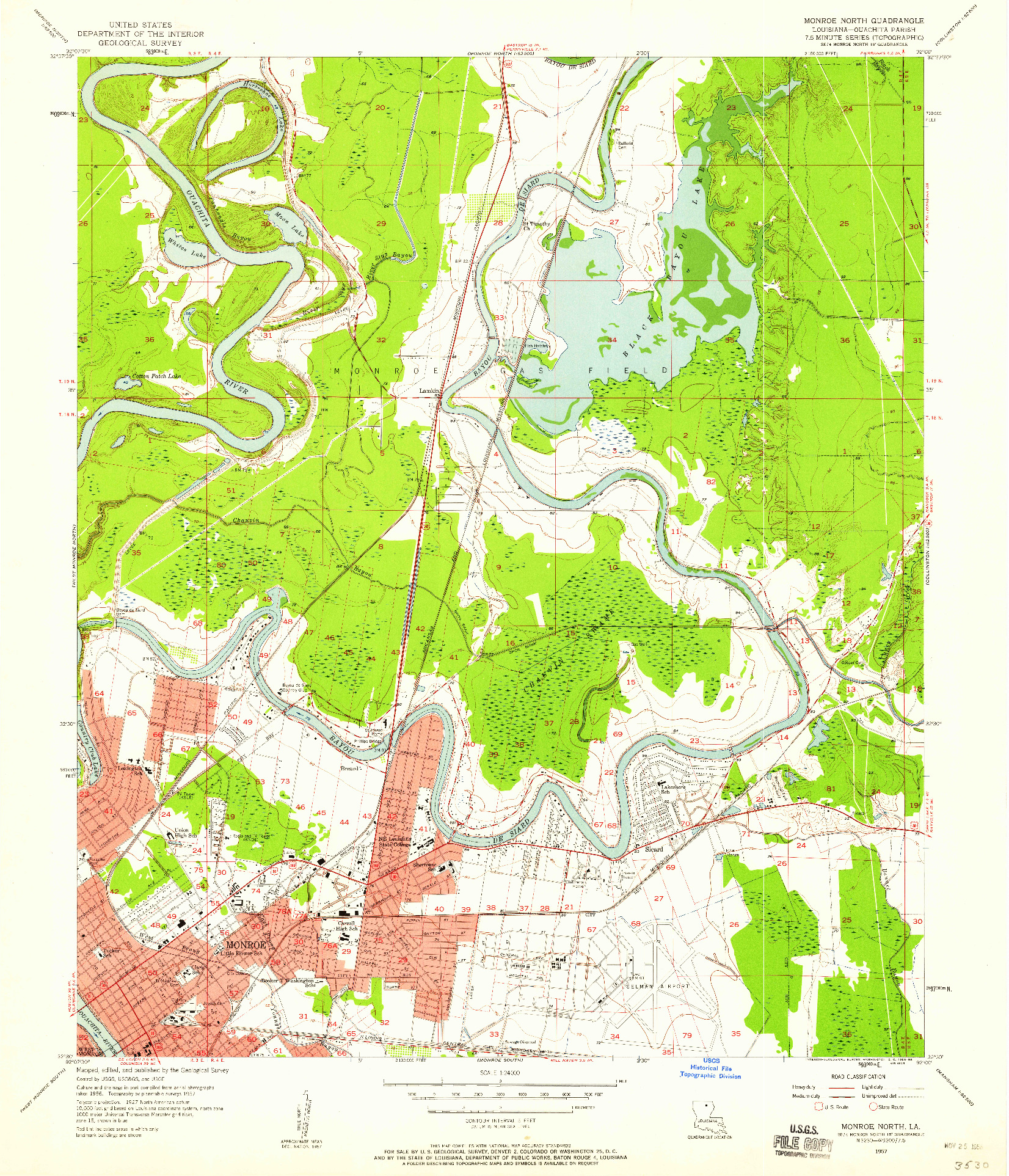 USGS 1:24000-SCALE QUADRANGLE FOR MONROE NORTH, LA 1957